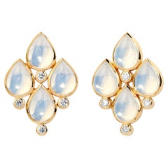 Syna-Ohrringe aus Gelbgold mit Mondquarz und Diamanten
