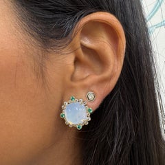 Syna Yellow Gold Moon Quartz, Emeralds and Diamonds Earrings
