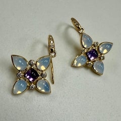Syna Yellow Gold Moon Quartz Flower Earrings with Amethyst and Diamonds