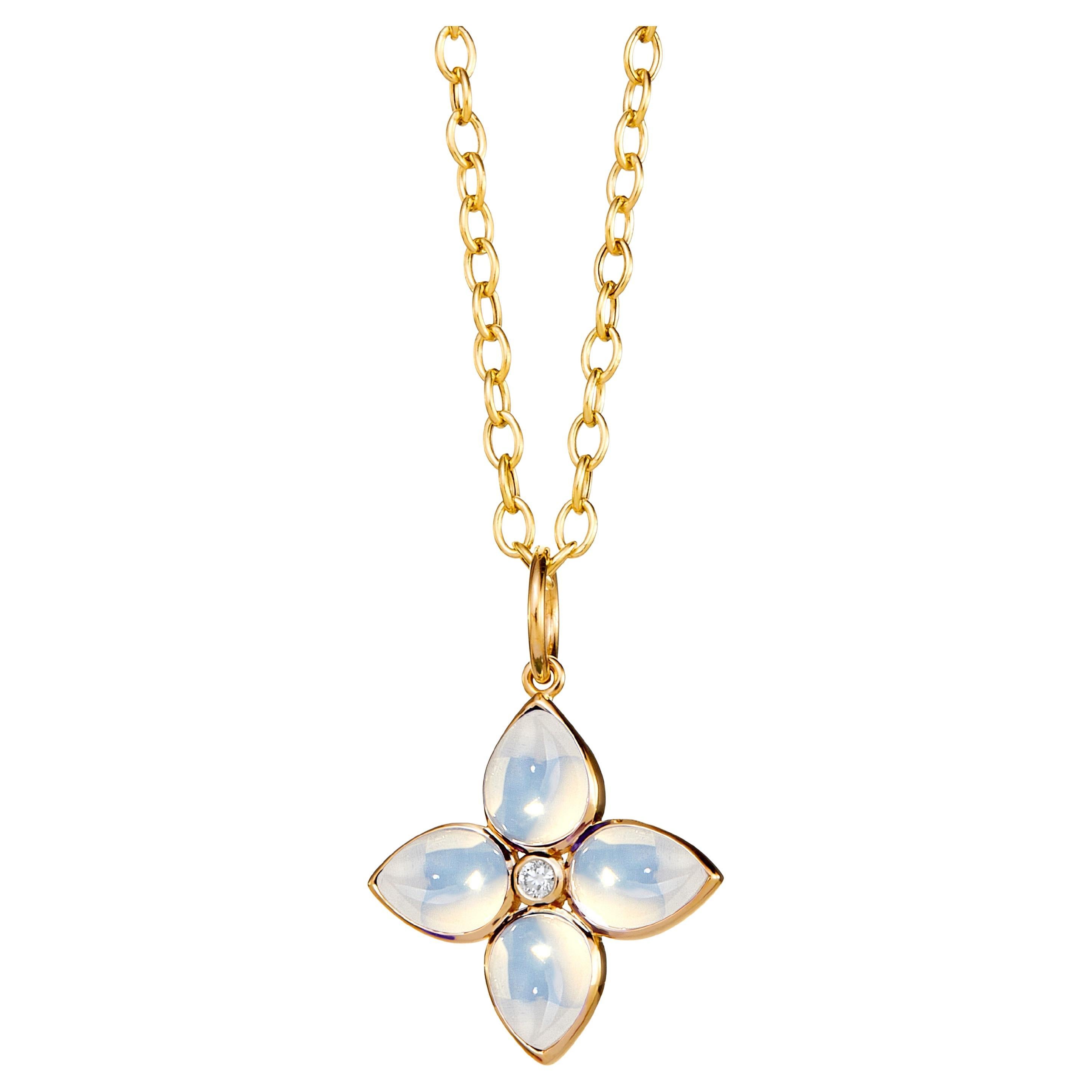 Syna Yellow Gold Moon Quartz Flower Pendant with Diamonds