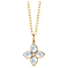 Syna Yellow Gold Moon Quartz Flower Pendant with Diamonds