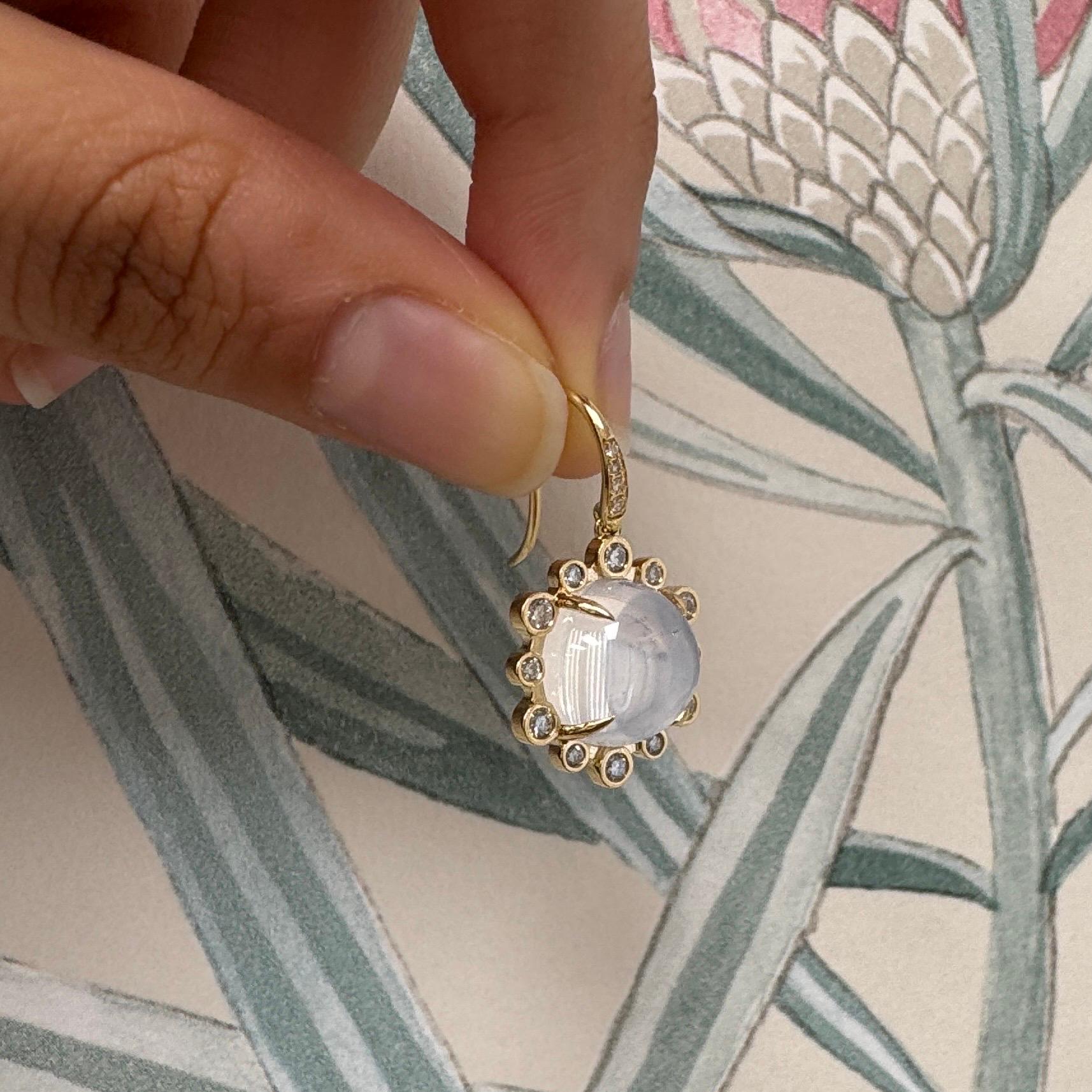 Syna Yellow Gold Moon Quartz Hex Earrings with Diamonds In New Condition For Sale In Fort Lee, NJ