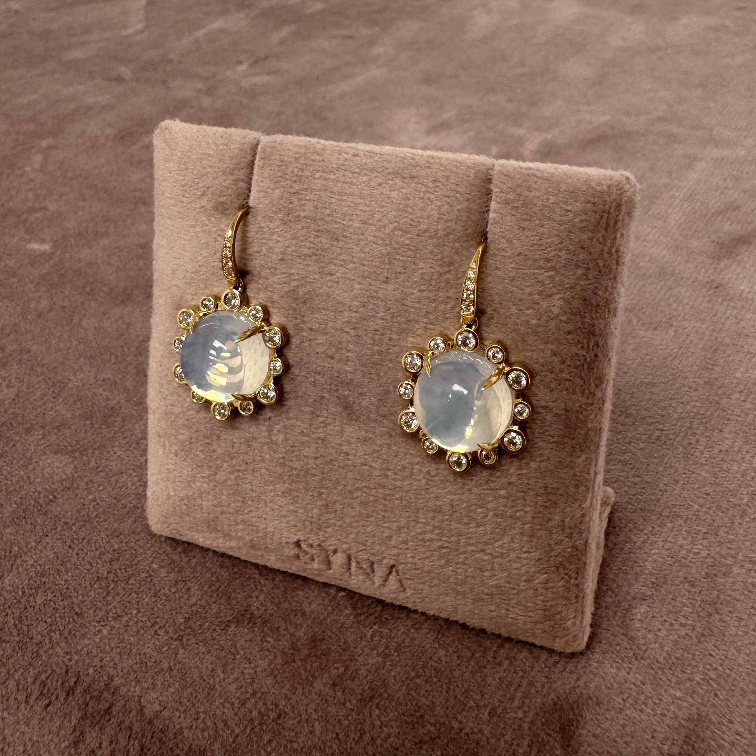 Women's Syna Yellow Gold Moon Quartz Hex Earrings with Diamonds For Sale