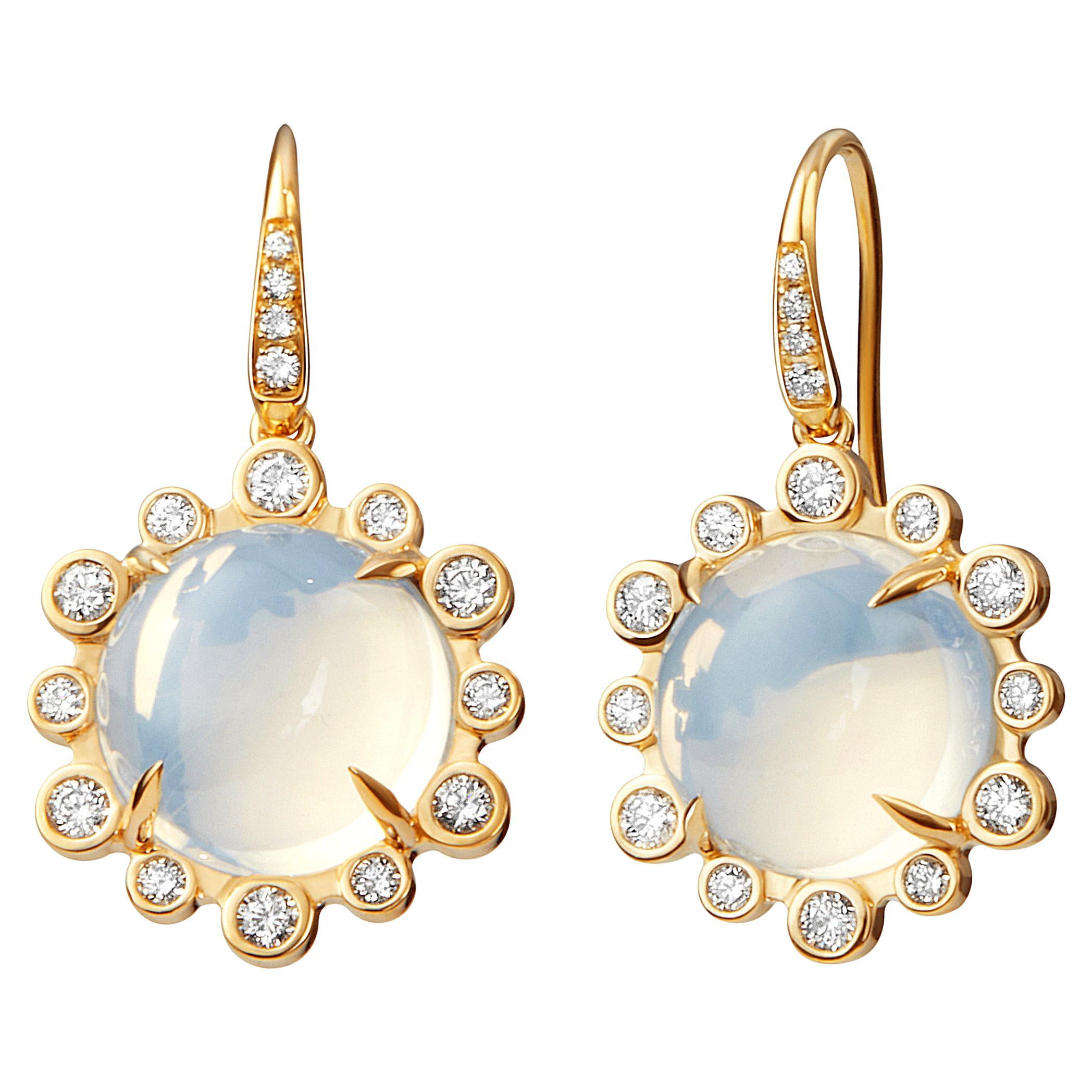 Syna Yellow Gold Moon Quartz Hex Earrings with Diamonds For Sale