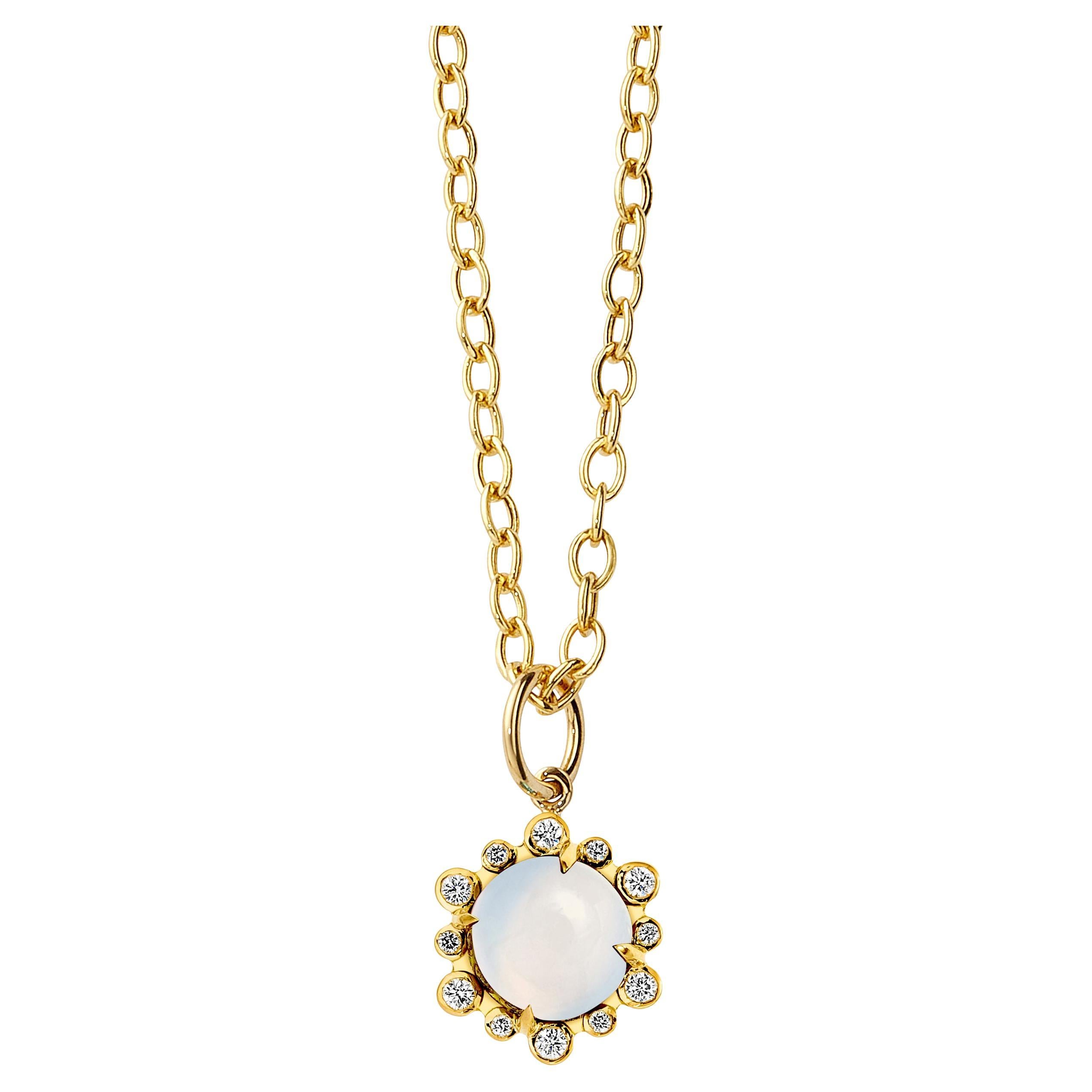 Syna Pendentif hexagonal en or jaune avec diamants en quartz lunaire en vente