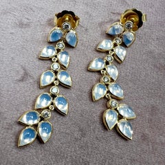 Syna Yellow Gold Moon Quartz Leaf  Earrings with Diamonds