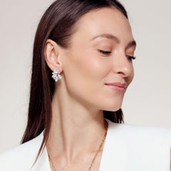 Syna Yellow Gold Moon Quartz Leaf Earrings with Diamonds