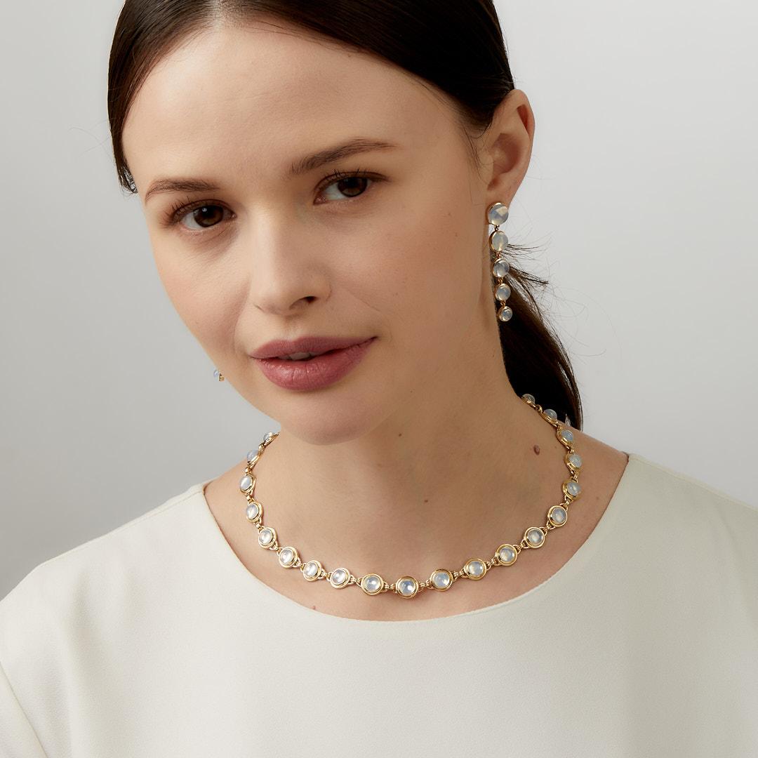 Contemporary Syna Yellow Gold Moon Quartz Necklace For Sale