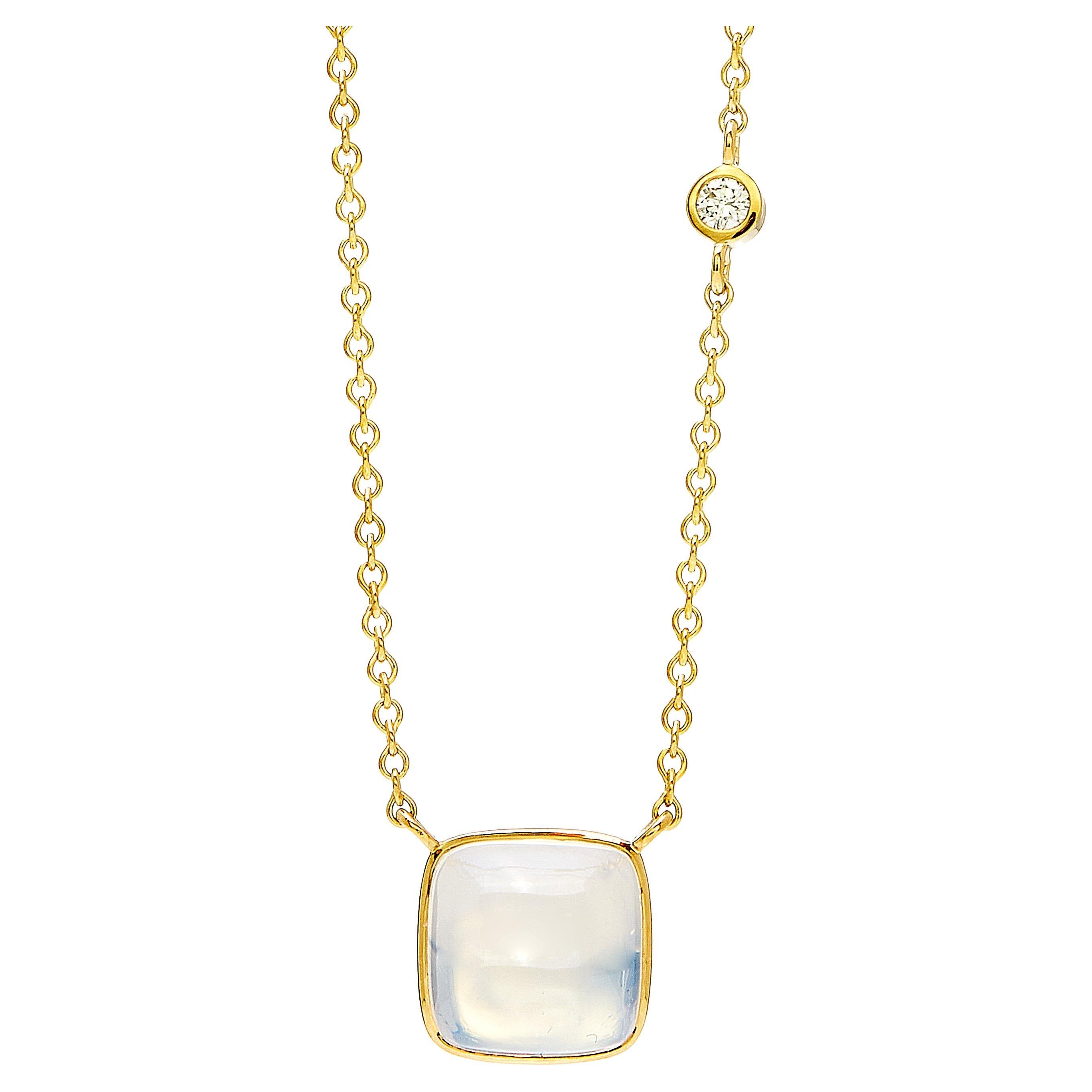 Syna Yellow Gold Moon Quartz Necklace with Diamond For Sale