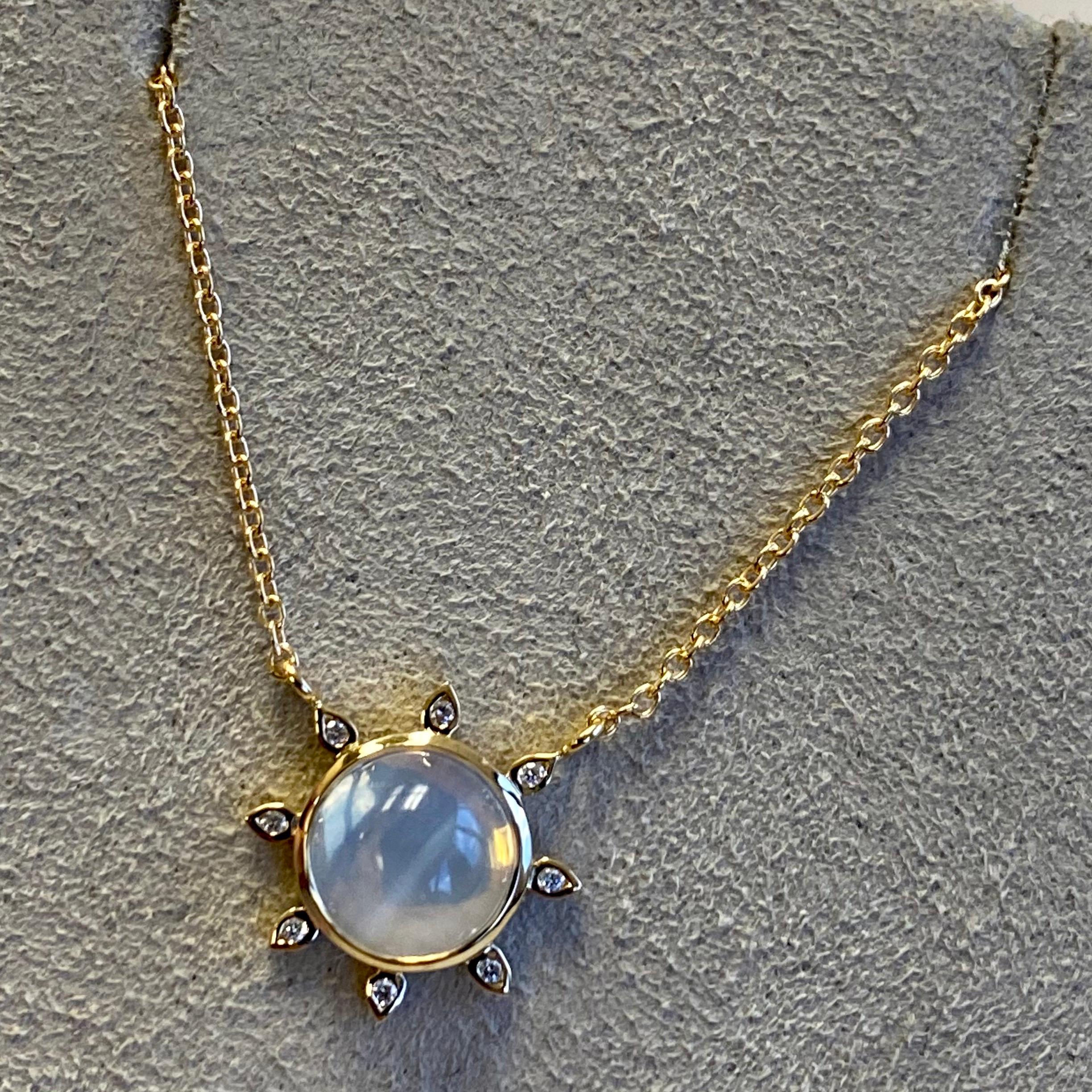 Contemporary Syna Yellow Gold Moon Quartz Necklace with Diamonds For Sale