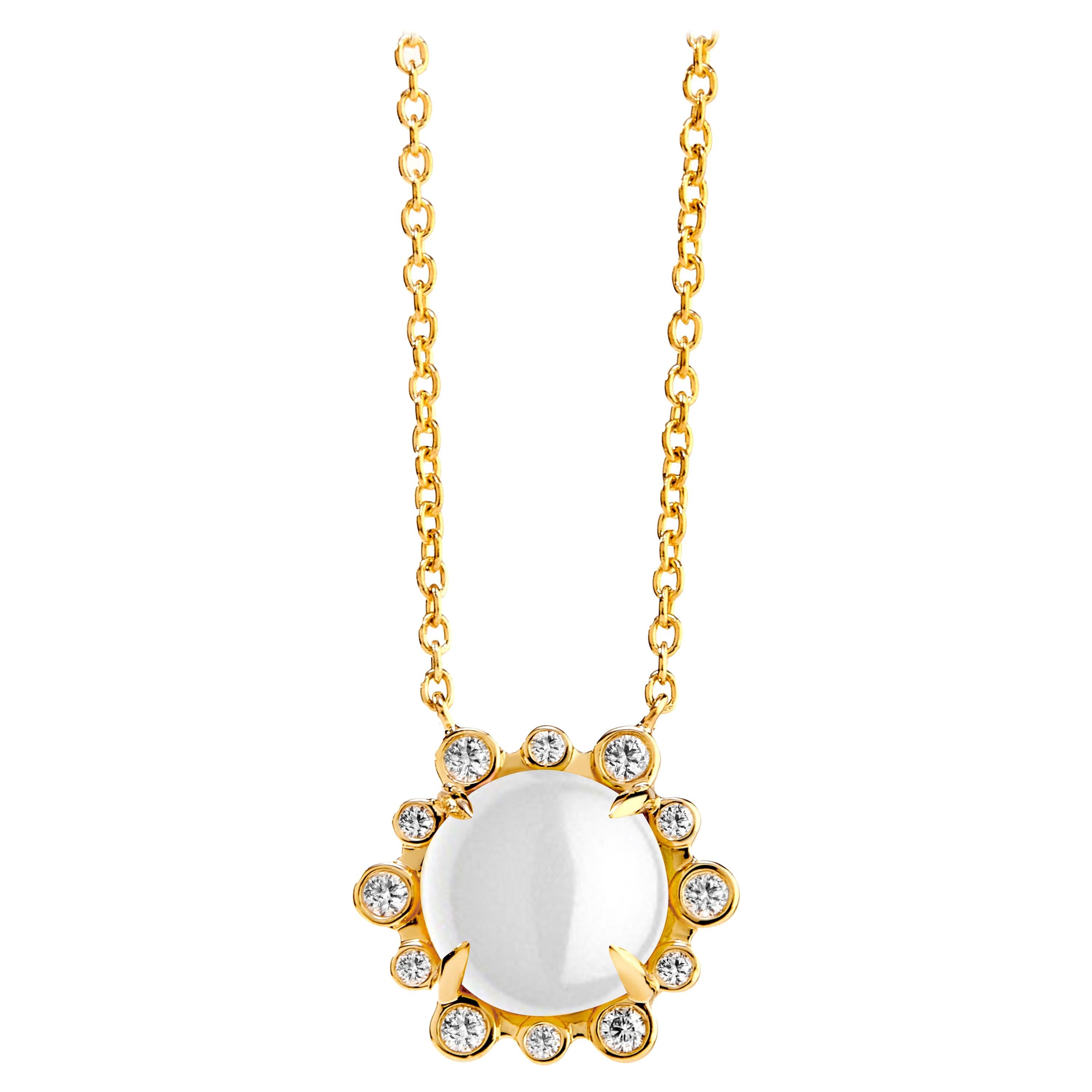 Syna Yellow Gold Moon Quartz Necklace with Diamonds