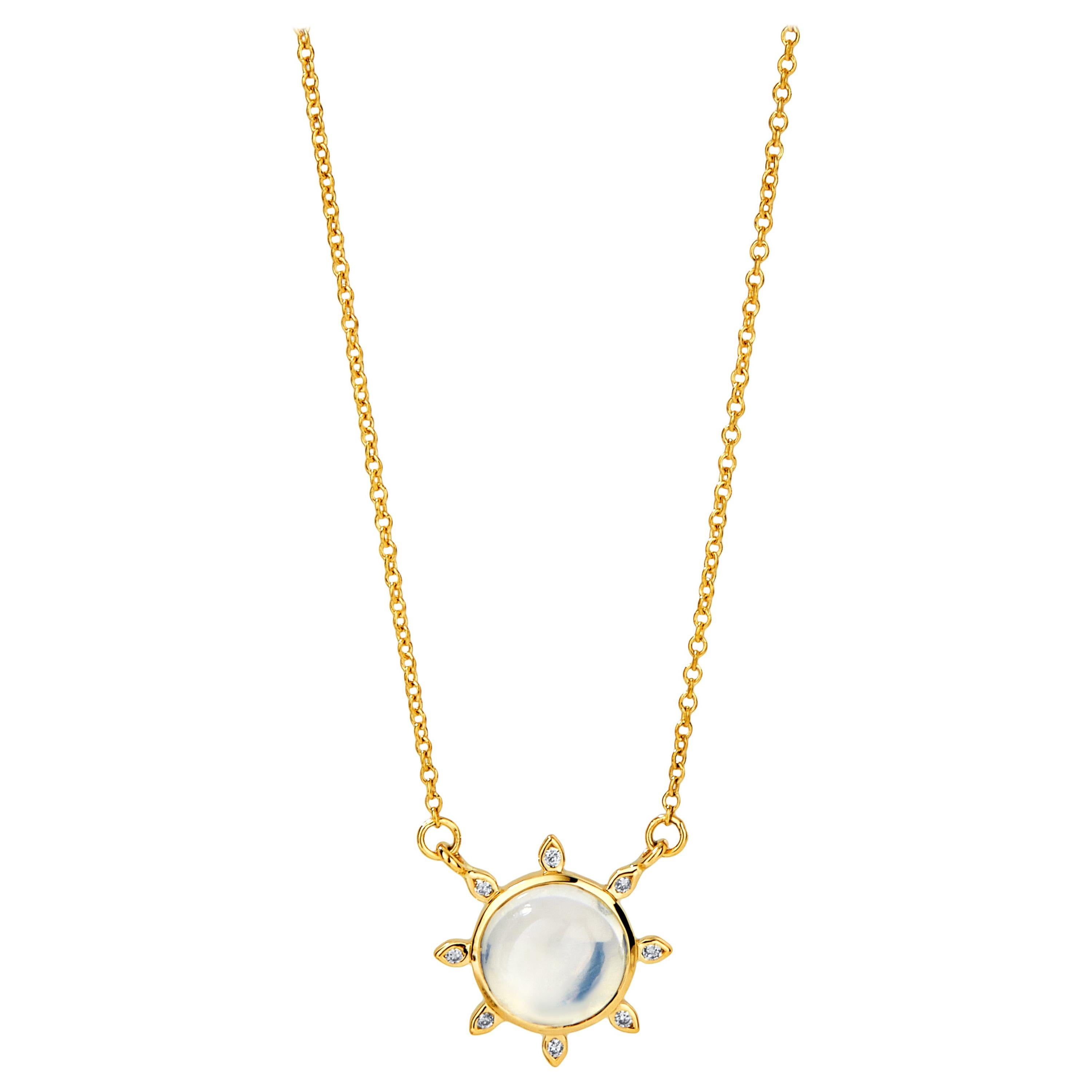 Syna Yellow Gold Moon Quartz Necklace with Diamonds