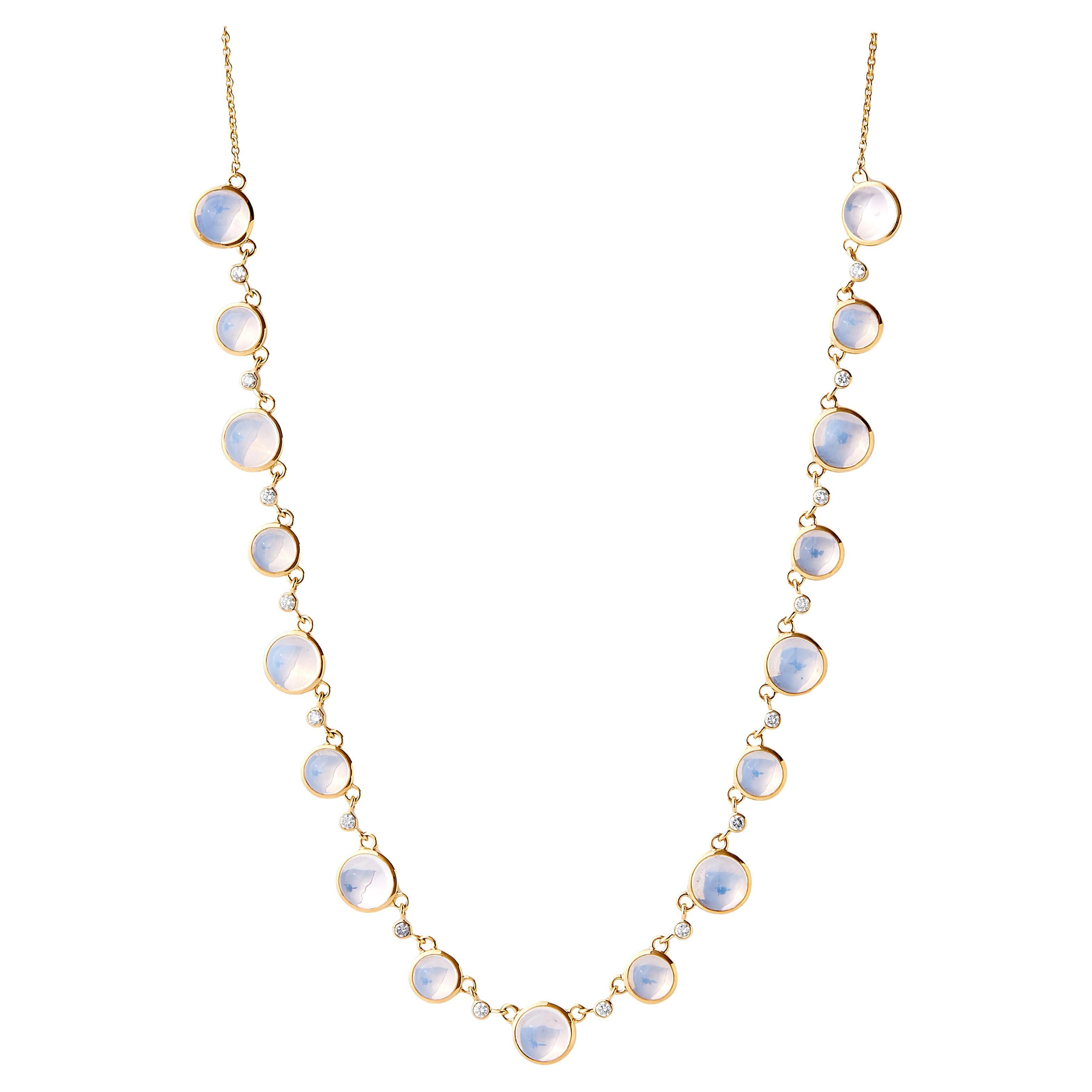 Syna Yellow Gold Moon Quartz Necklace with Diamonds For Sale