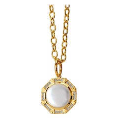 Syna Yellow Gold Moon Quartz on Mother of Pearl Pendant with Diamonds