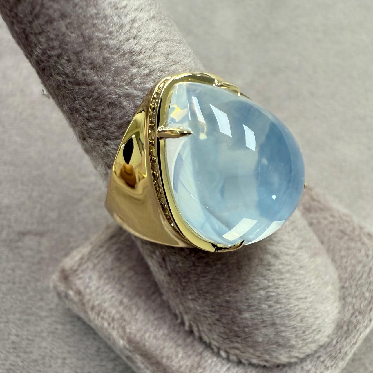 Created in 18 karat yellow gold
Moon Quartz 10.50 carats approx.
Diamonds 0.40 carat approx.
US size 7
Limited Edition

Crafted in luxurious 18-karat yellow gold, this limited edition ring features a dazzling Moon Quartz of approximately 10.50