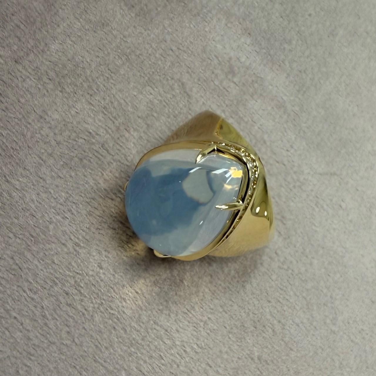 Contemporary Syna Yellow Gold Moon Quartz Pear Shaped Ring with Diamonds For Sale