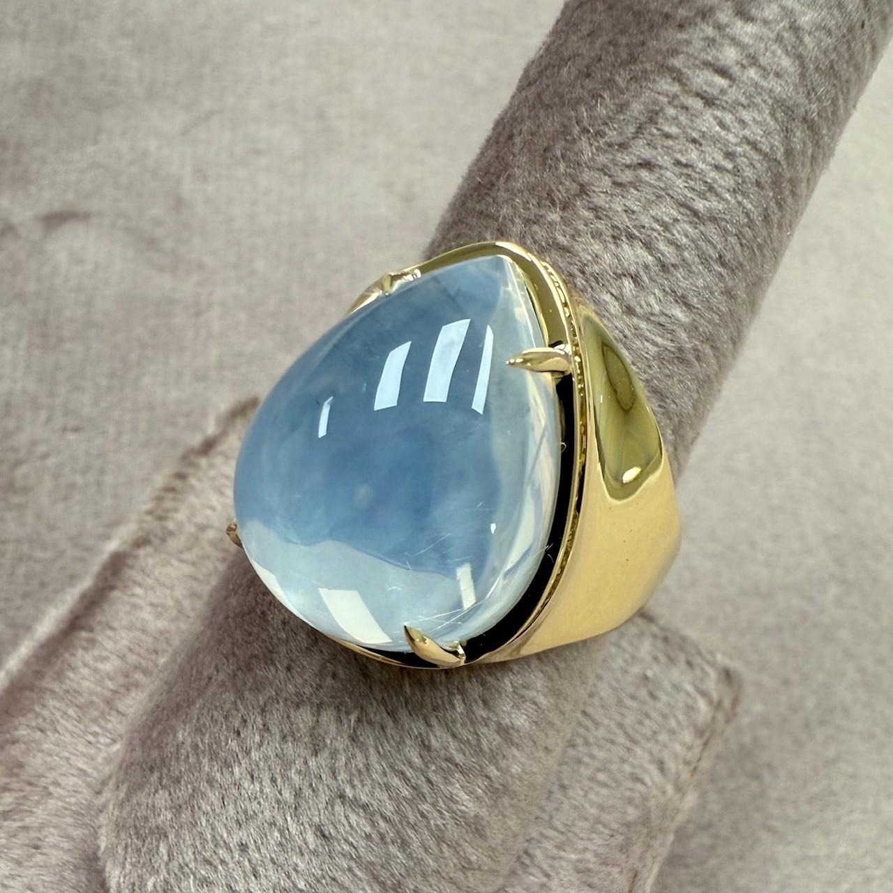 Syna Yellow Gold Moon Quartz Pear Shaped Ring with Diamonds In New Condition For Sale In Fort Lee, NJ