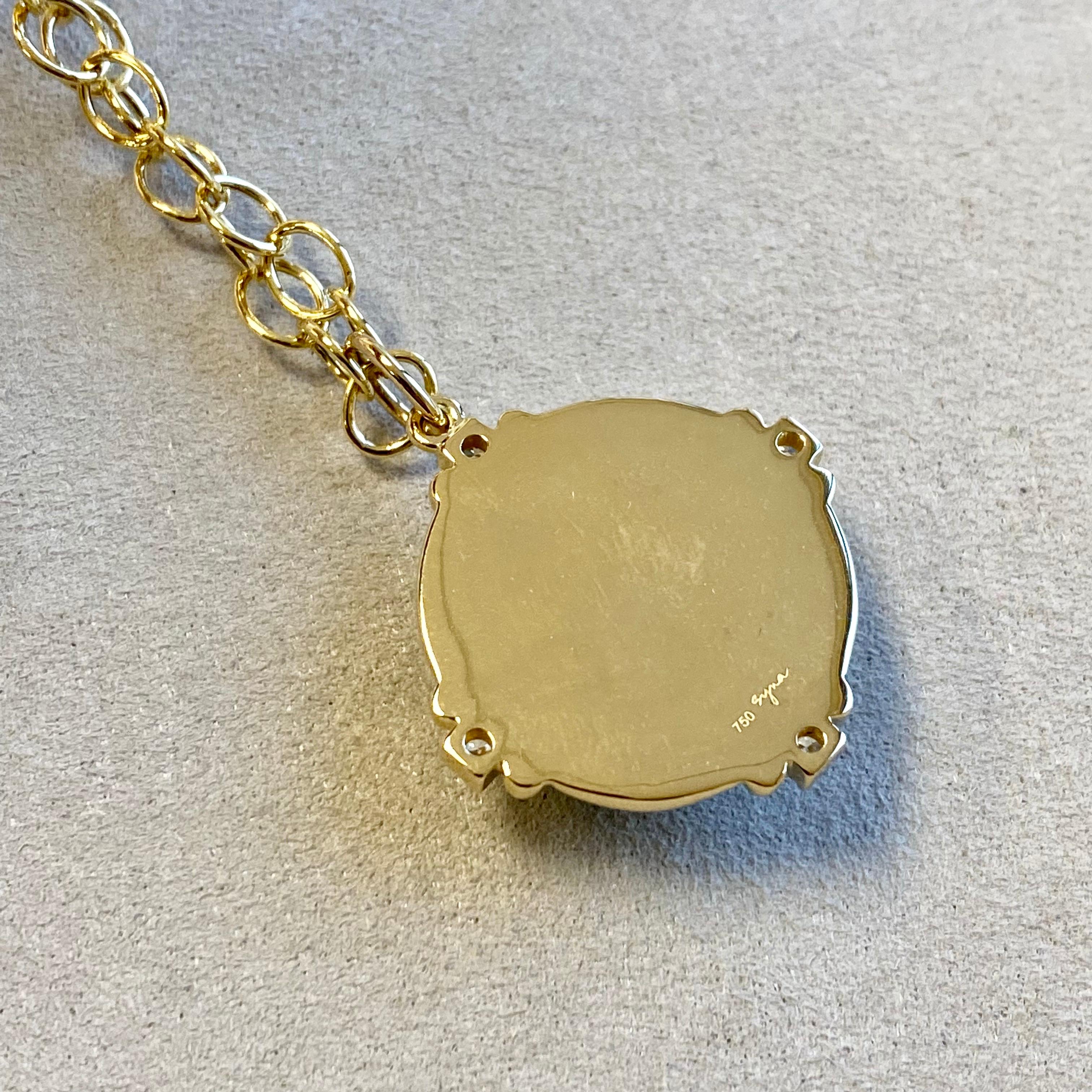 Syna Yellow Gold Moon Quartz Pendant with Champagne Diamonds In New Condition In Fort Lee, NJ