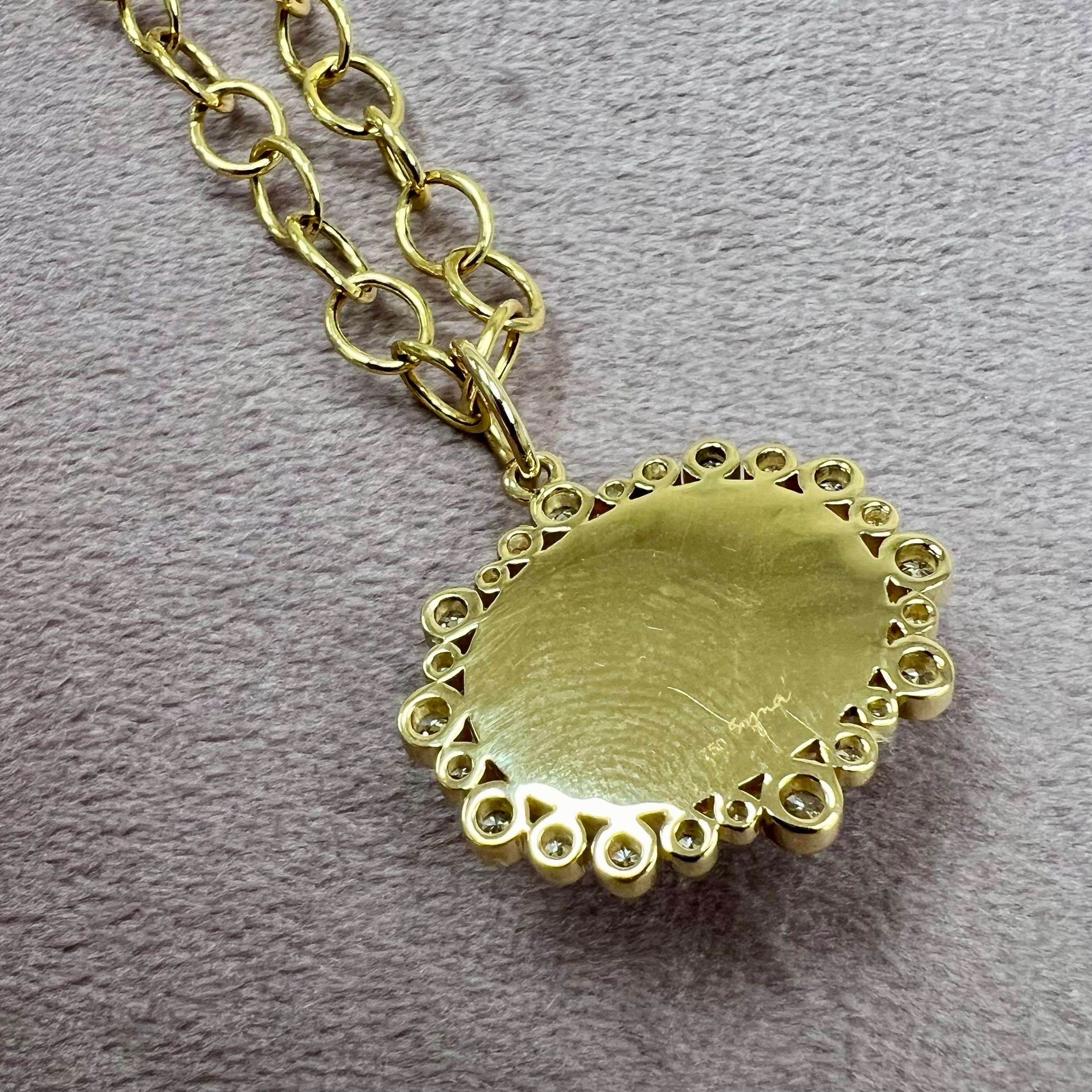 Contemporary Syna Yellow Gold Moon Quartz Pendant with Diamonds For Sale