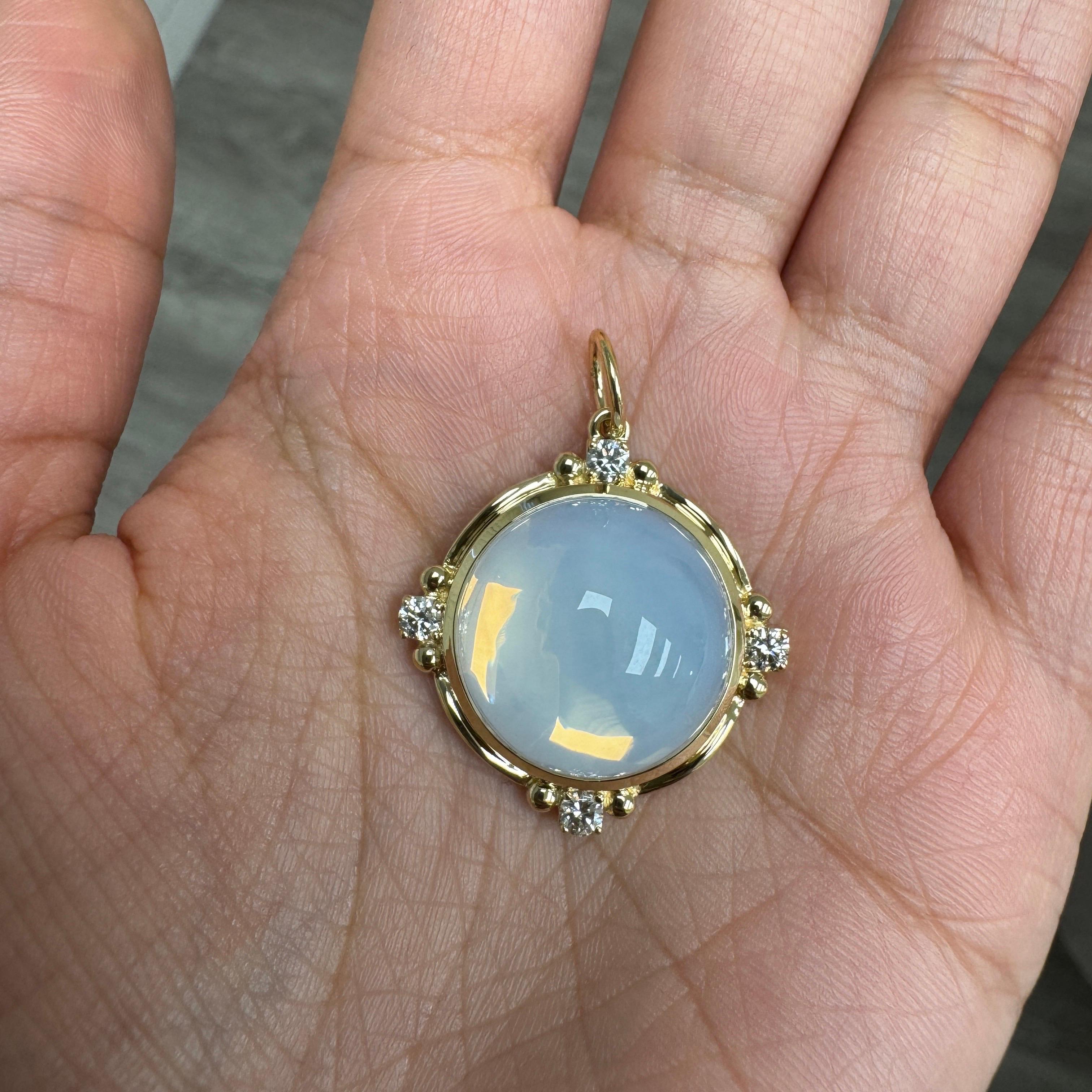 Contemporary Syna Yellow Gold Moon Quartz Pendant with Diamonds