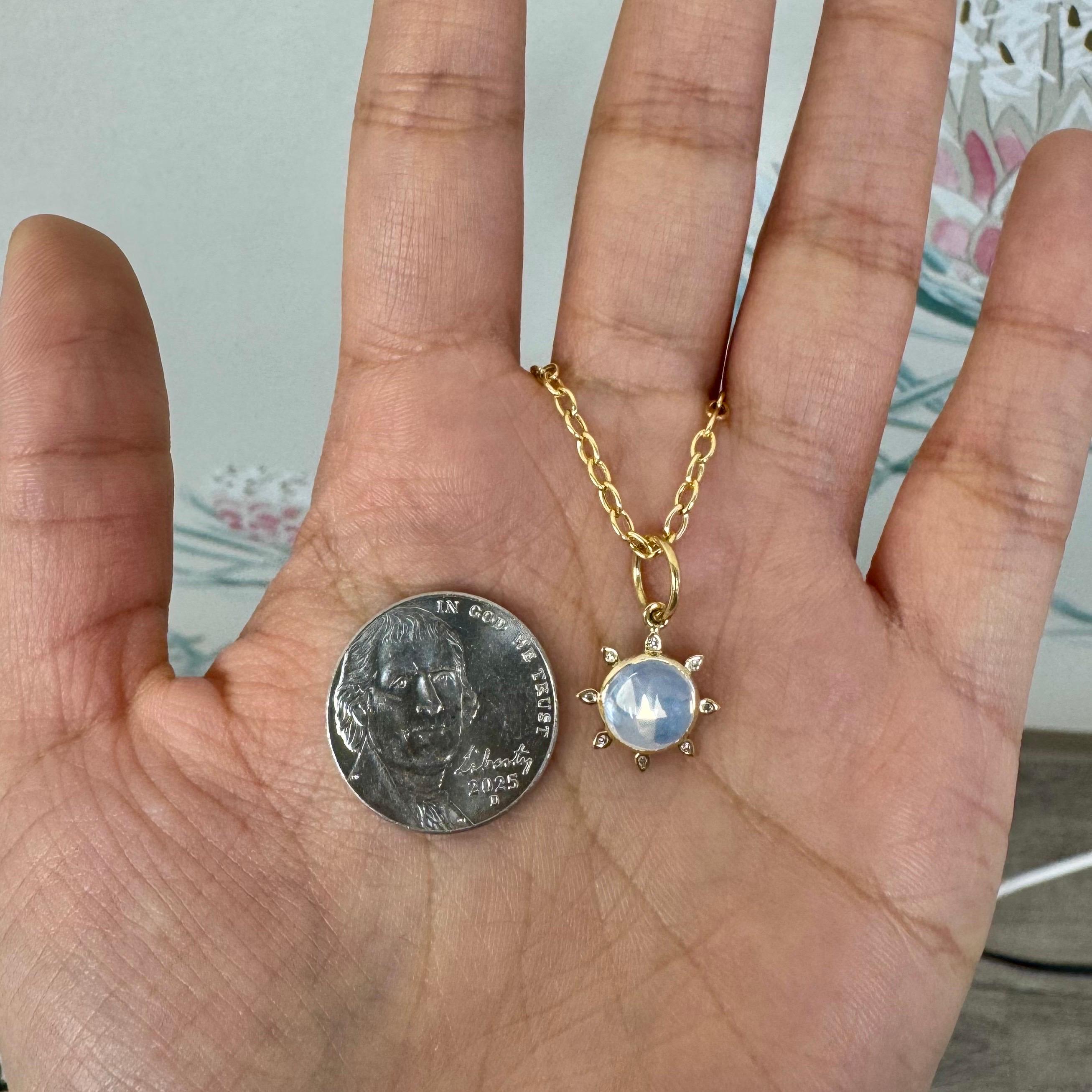Contemporary Syna Yellow Gold Moon Quartz Pendant with Diamonds For Sale