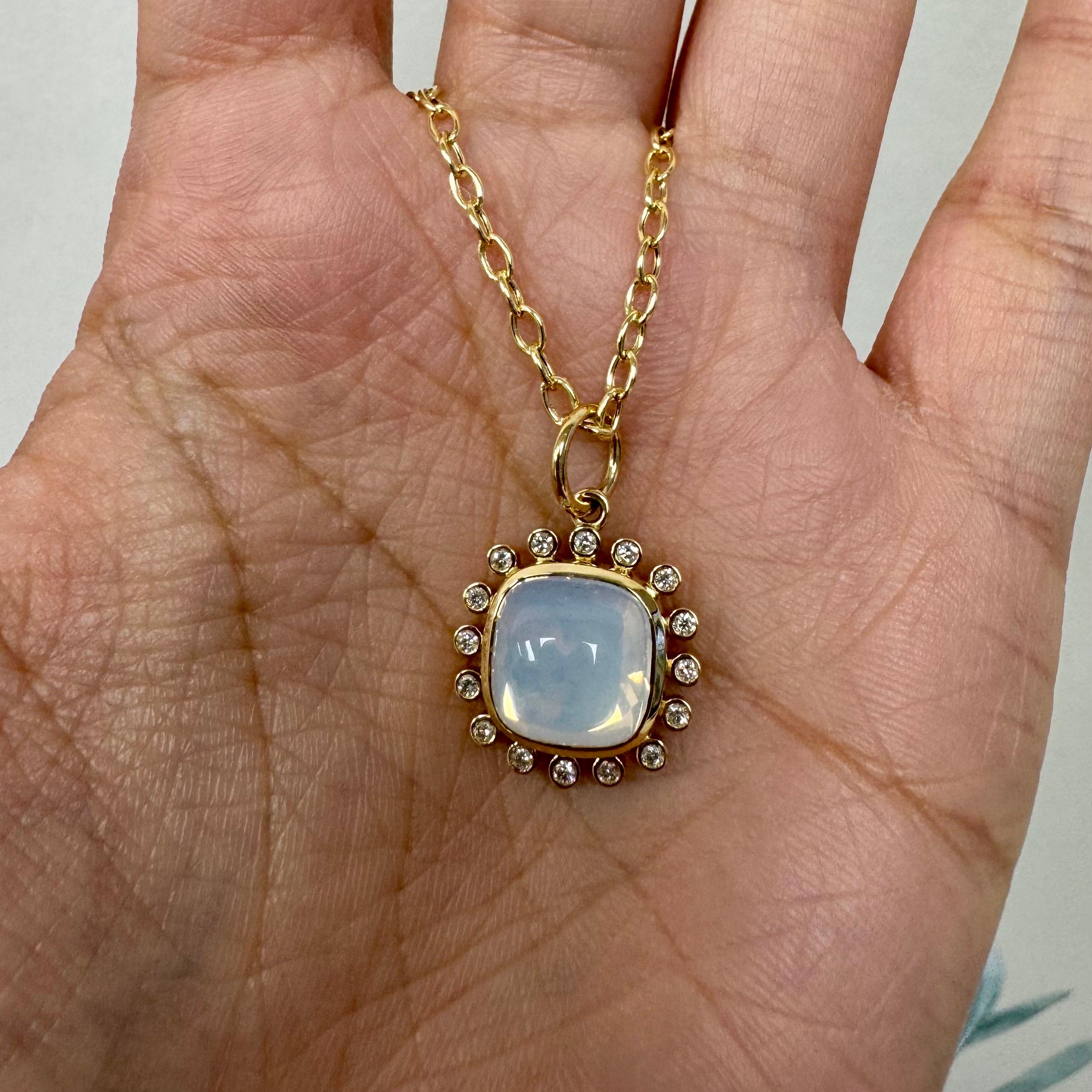Contemporain Syna Yellow Gold Moon Quartz Pendant with Diamonds en vente