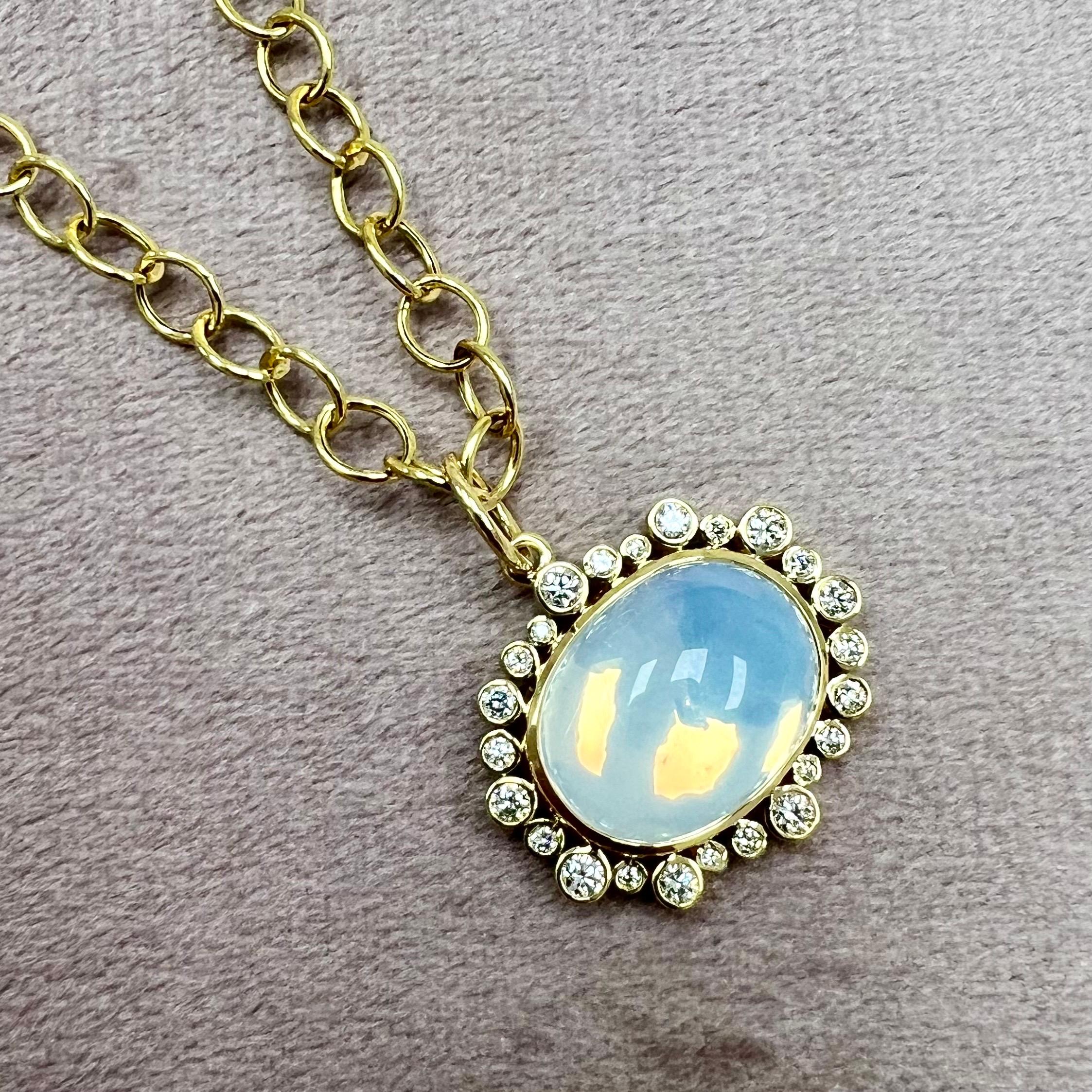Oval Cut Syna Yellow Gold Moon Quartz Pendant with Diamonds For Sale