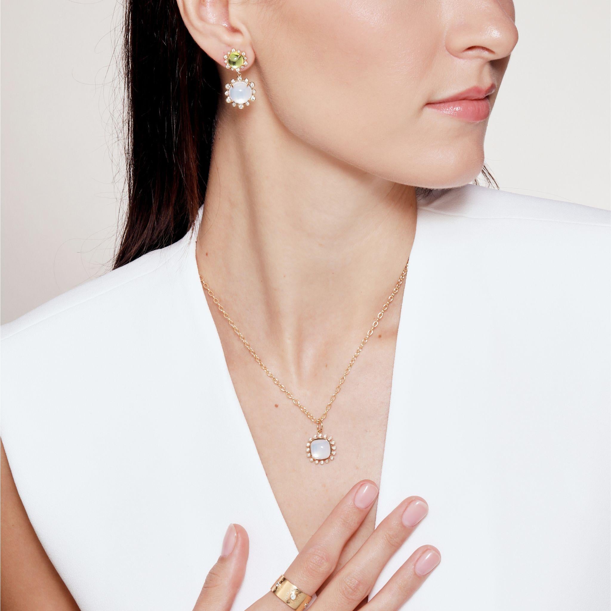 Mixed Cut Syna Yellow Gold Moon Quartz Pendant with Diamonds For Sale