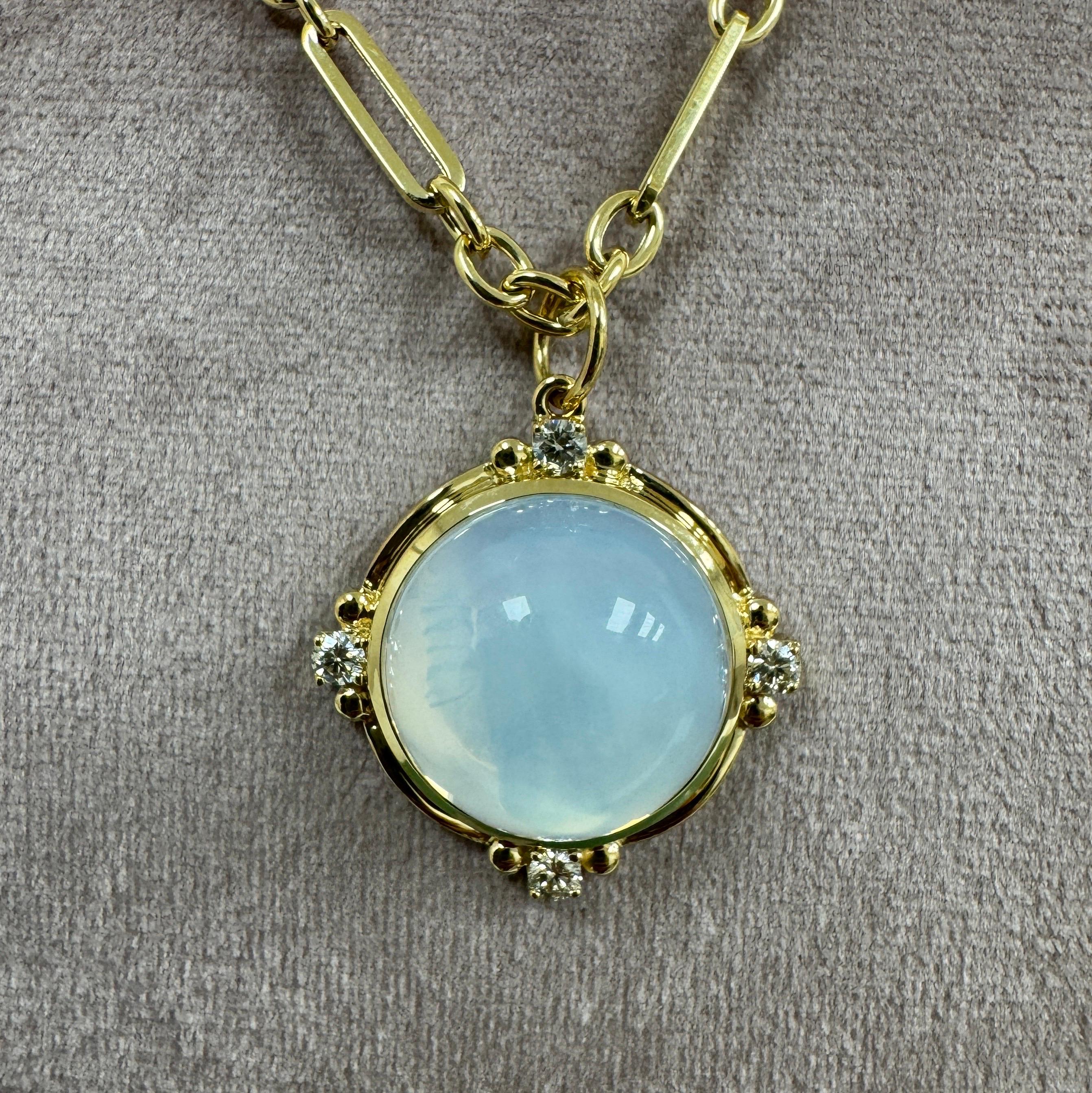 Syna Yellow Gold Moon Quartz Pendant with Diamonds In New Condition In Fort Lee, NJ