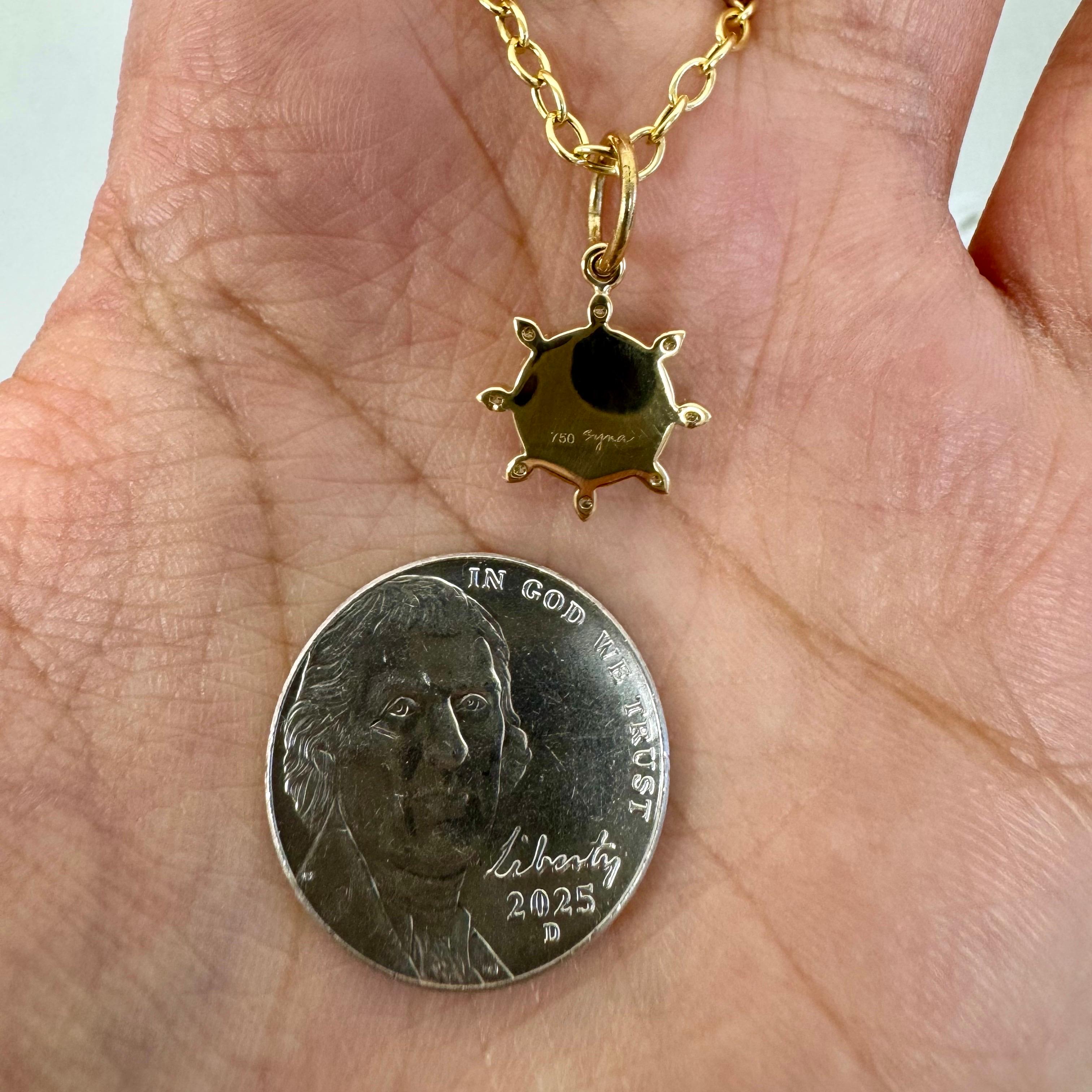 Syna Yellow Gold Moon Quartz Pendant with Diamonds In New Condition For Sale In Fort Lee, NJ