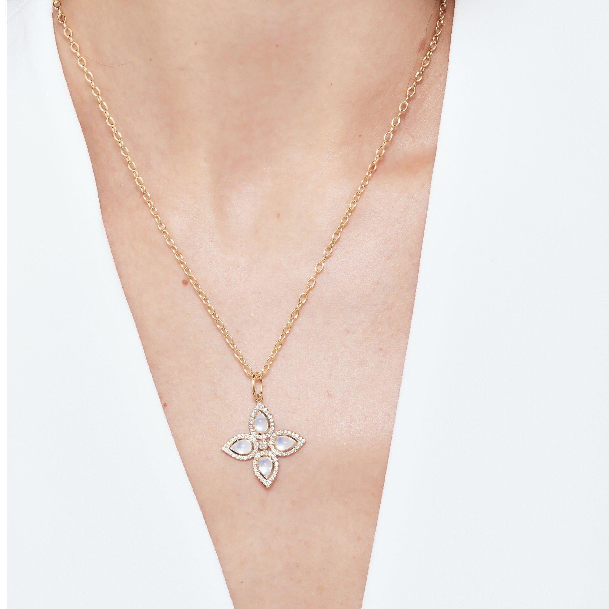 Mixed Cut Syna Yellow Gold Moon Quartz Pendant with Diamonds For Sale