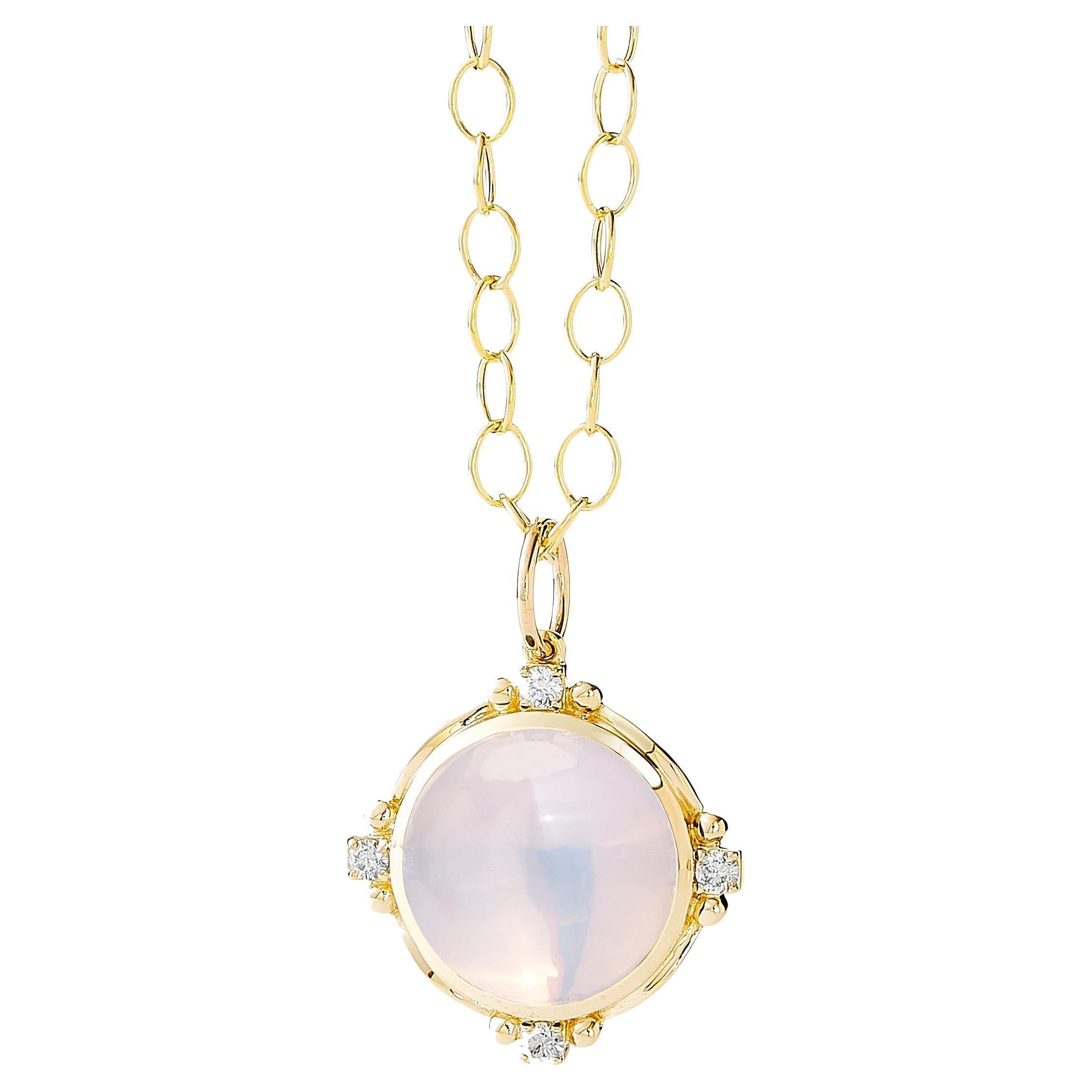 Syna Yellow Gold Moon Quartz Pendant with Diamonds