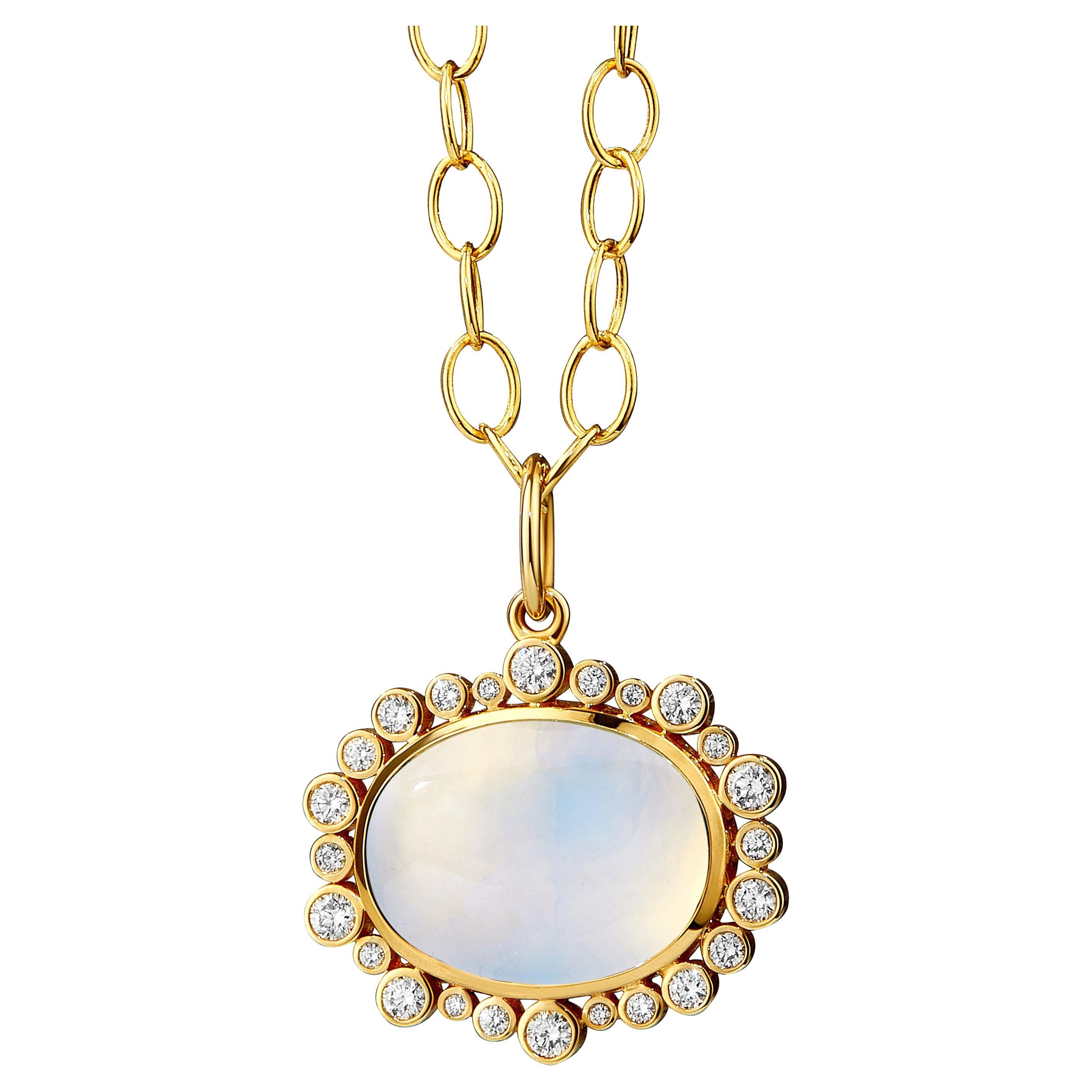 Syna-Mondquarz-Anhänger aus Gelbgold mit Diamanten