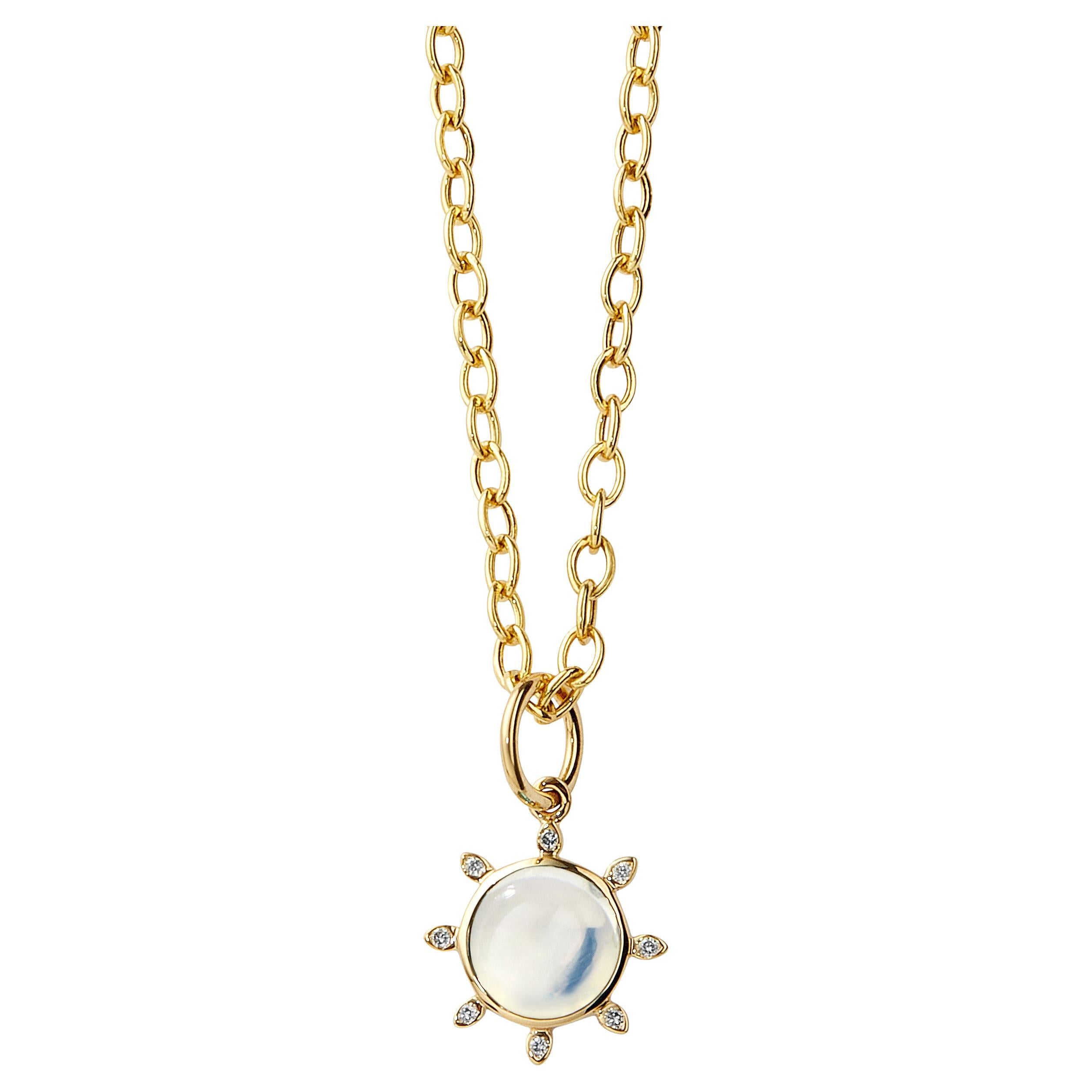 Syna Yellow Gold Moon Quartz Pendant with Diamonds