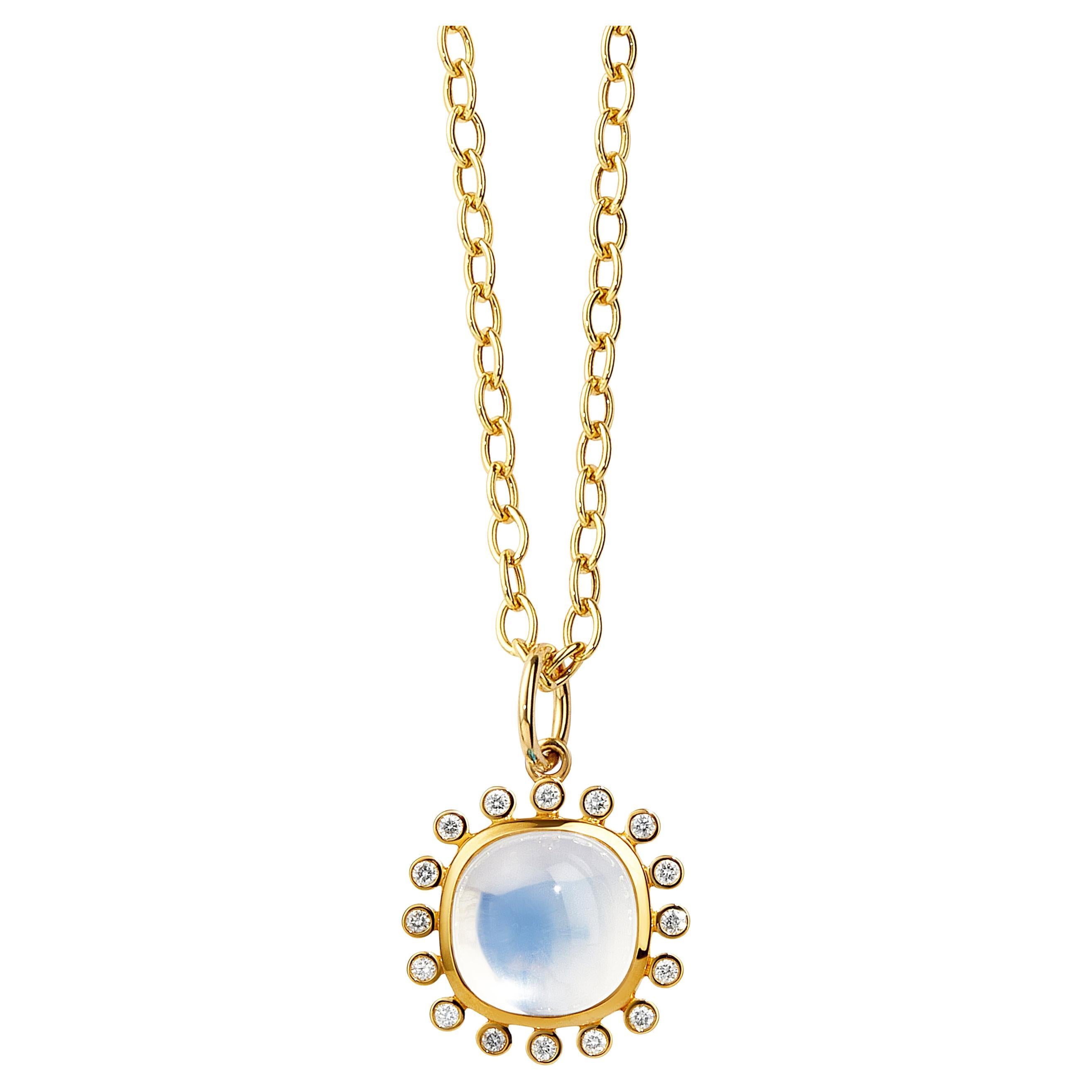 Syna Yellow Gold Moon Quartz Pendant with Diamonds