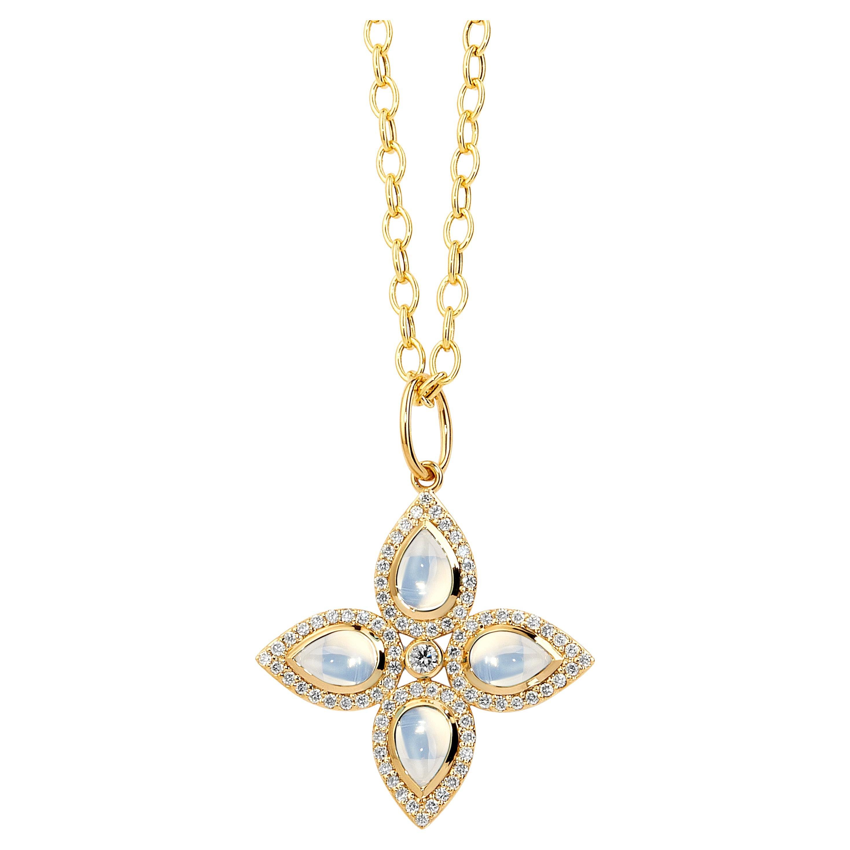 Syna-Mondquarz-Anhänger aus Gelbgold mit Diamanten