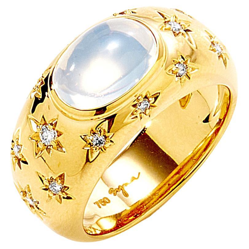 Syna Yellow Gold Moon Quartz Ring with Diamonds