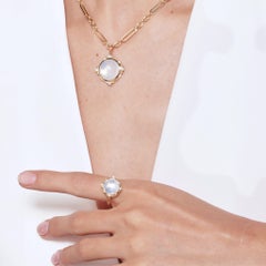 Syna Yellow Gold Moon Quartz Ring with Diamonds