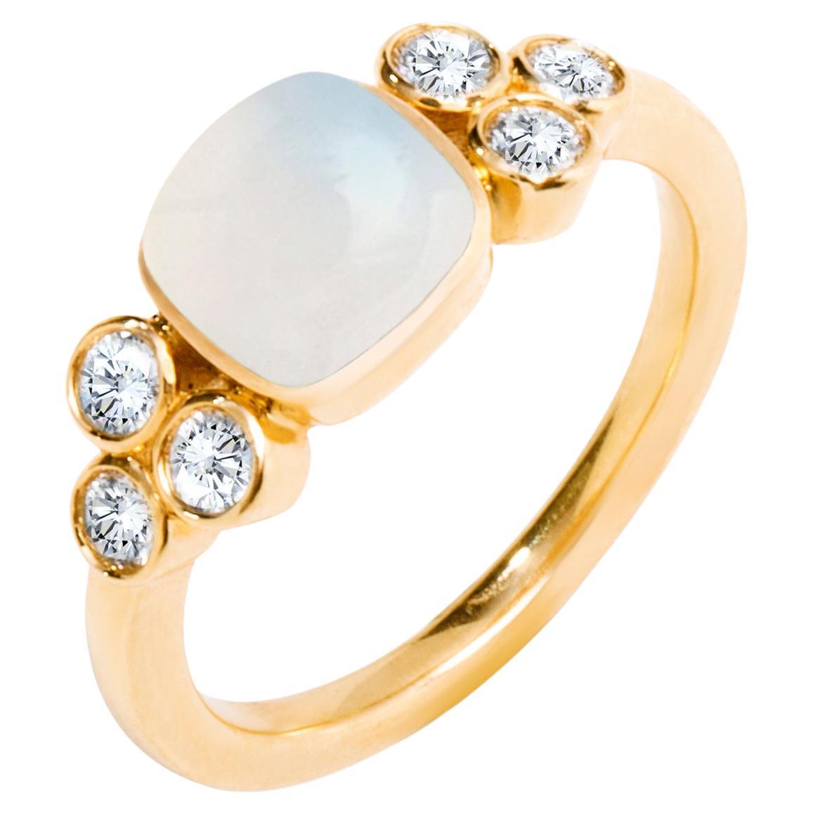 Syna Yellow Gold Moon Quartz Ring with Diamonds For Sale