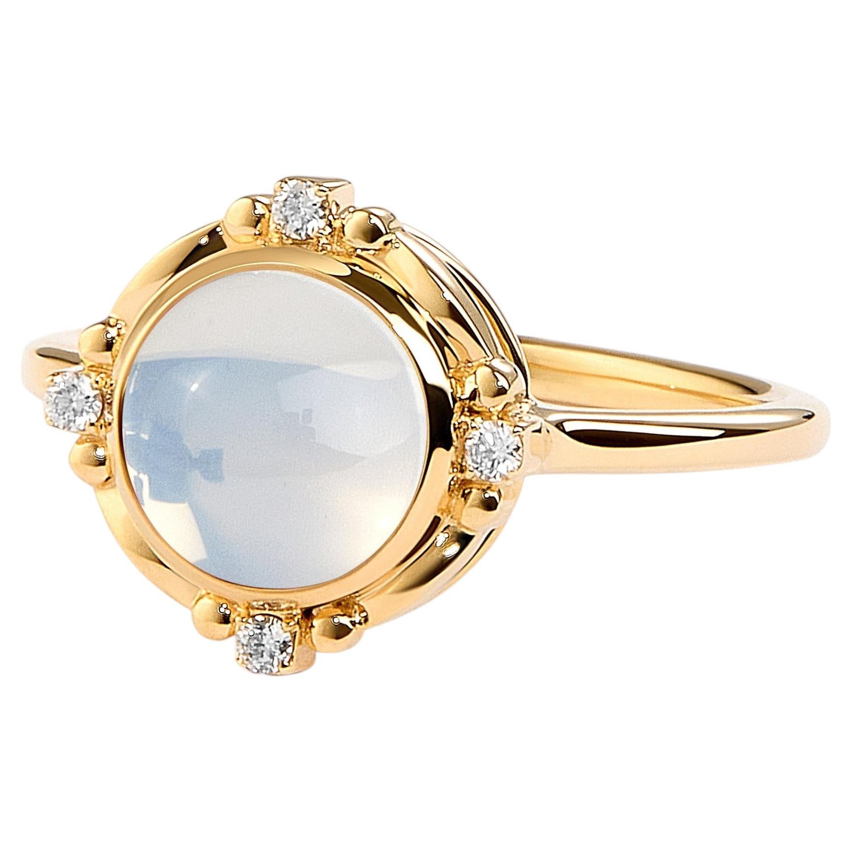 Syna Yellow Gold Moon Quartz Ring with Diamonds For Sale