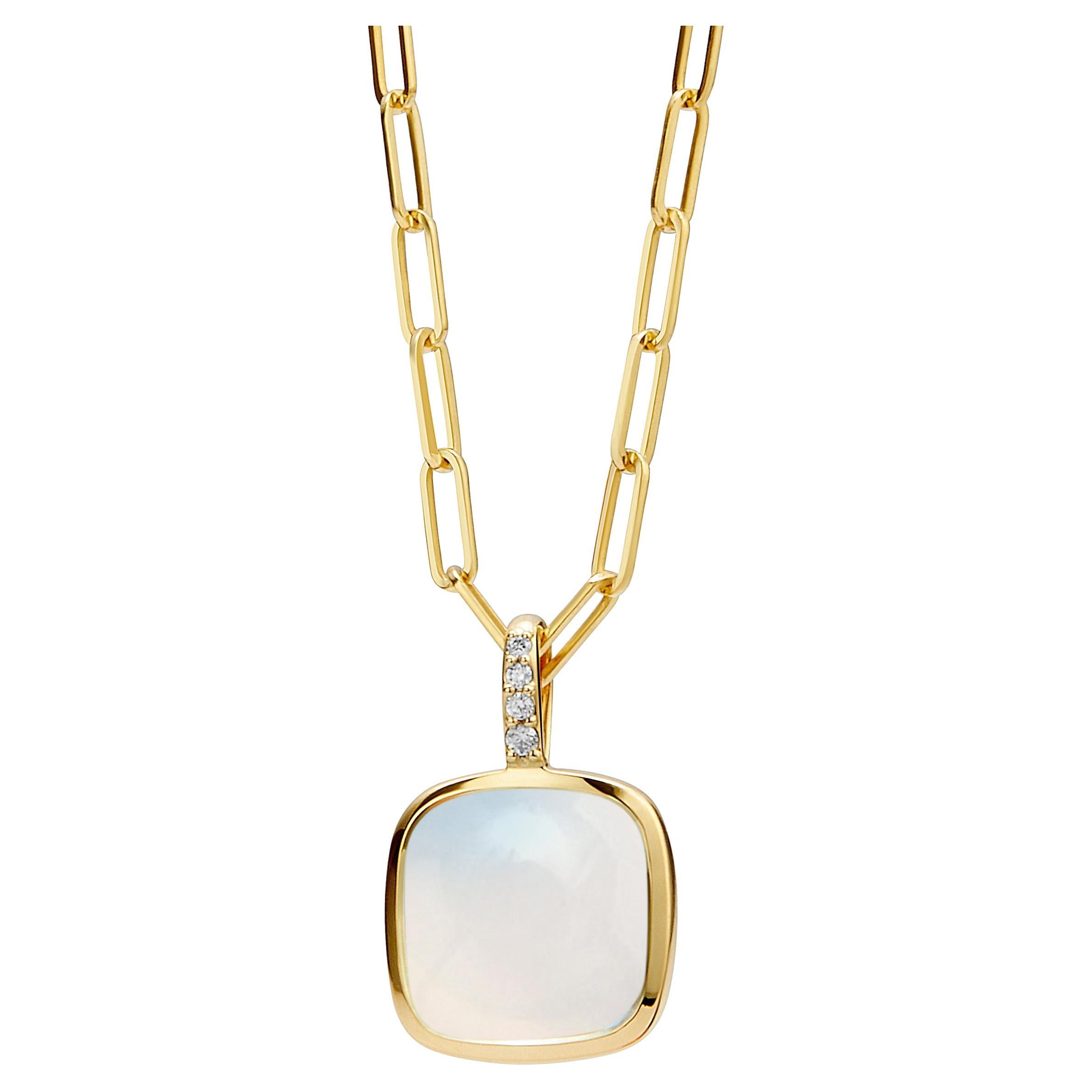 Syna Yellow Gold Moon Quartz Sugarloaf Pendant Necklace with Diamonds