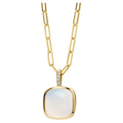 Syna Yellow Gold Moon Quartz Sugarloaf Pendant Necklace with Diamonds