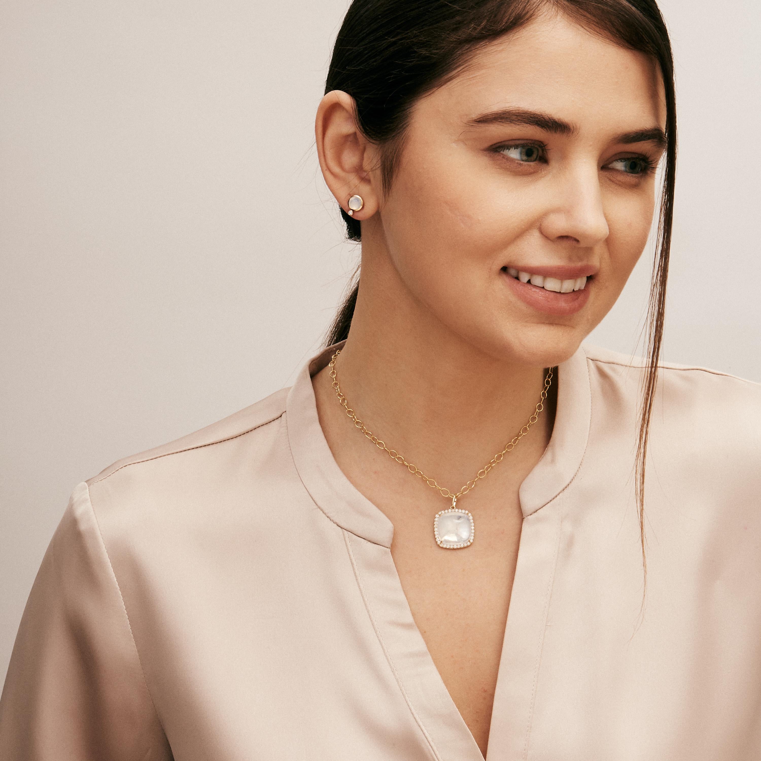 Created in 18 karat yellow gold
Moon quartz 15 carats approx.
Diamonds 0.55 carat approx.
Chain sold separately 
Limited edition

Exquisitely hand-crafted from rich 18 karat yellow gold, this limited edition Pendant features 15 carats of moon quartz