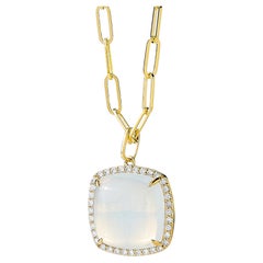Syna Yellow Gold Moon Quartz Sugarloaf Pendant with Diamonds