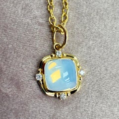 Syna Yellow Gold Moon Quartz Sugarloaf Pendant with Diamonds