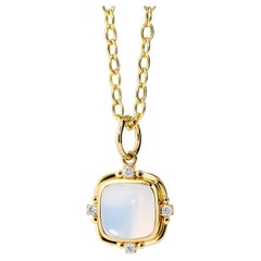 Syna Yellow Gold Moon Quartz Sugarloaf Pendant with Diamonds