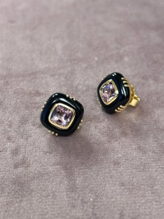 Boucles d'oreilles Syna en or jaune, morganite et onyx noir