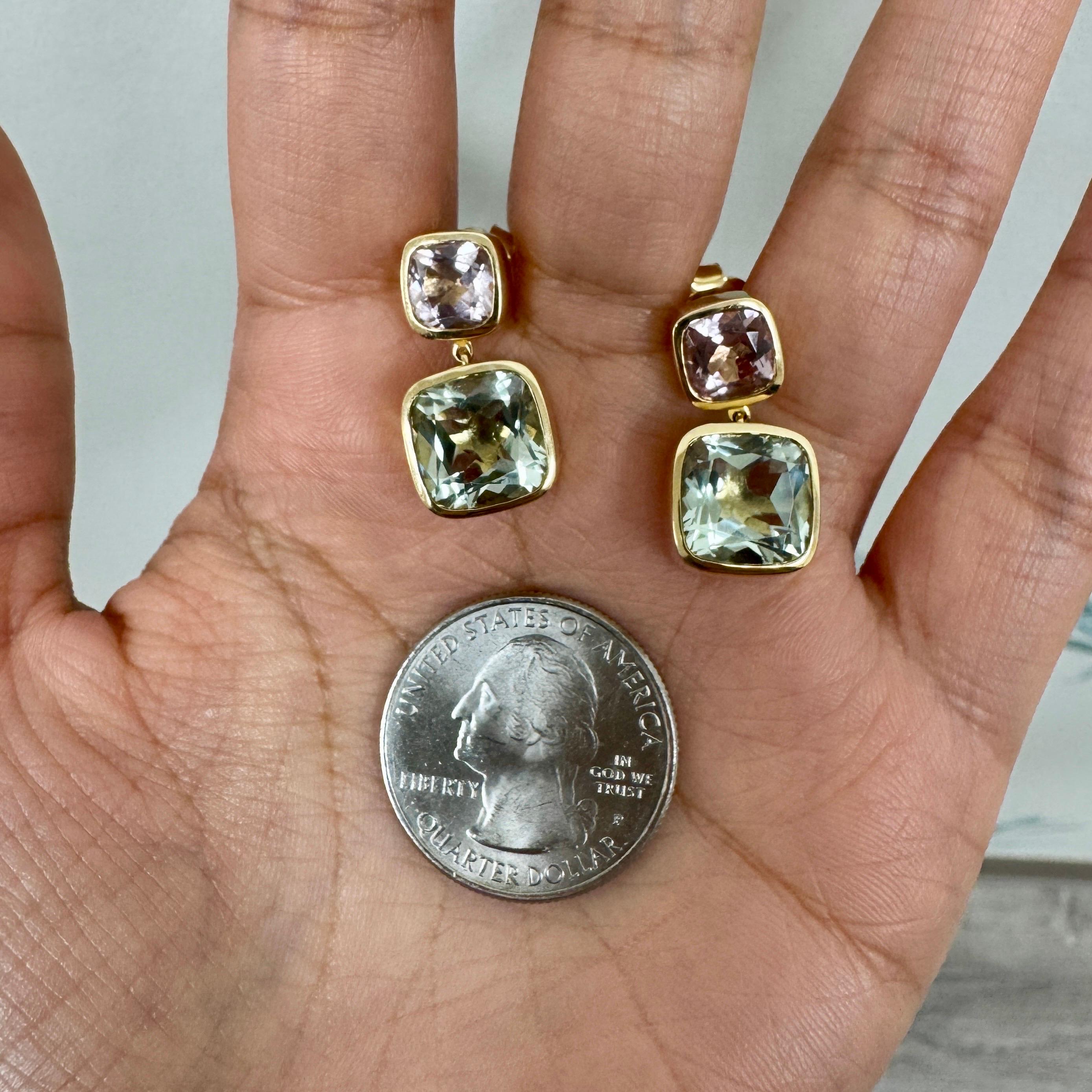 Contemporaneo Orecchini Syna in oro giallo con Morganite e quarzo Prasiolite in vendita