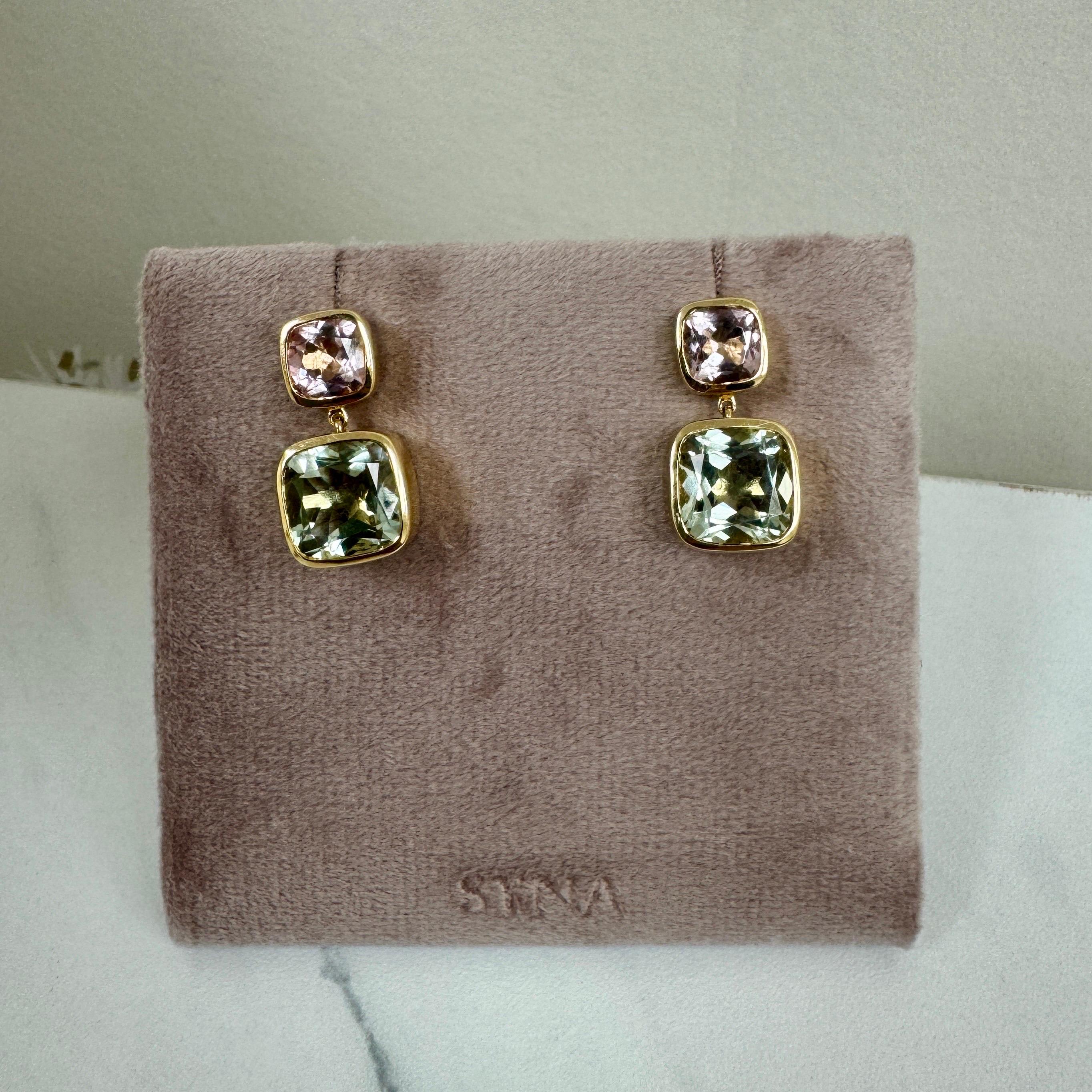 Orecchini Syna in oro giallo con Morganite e quarzo Prasiolite In condizioni Nuovo in vendita a Fort Lee, NJ