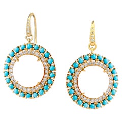 Syna Yellow Gold Mother of Pearl and Turquoise Earrings with Champagne Diamonds